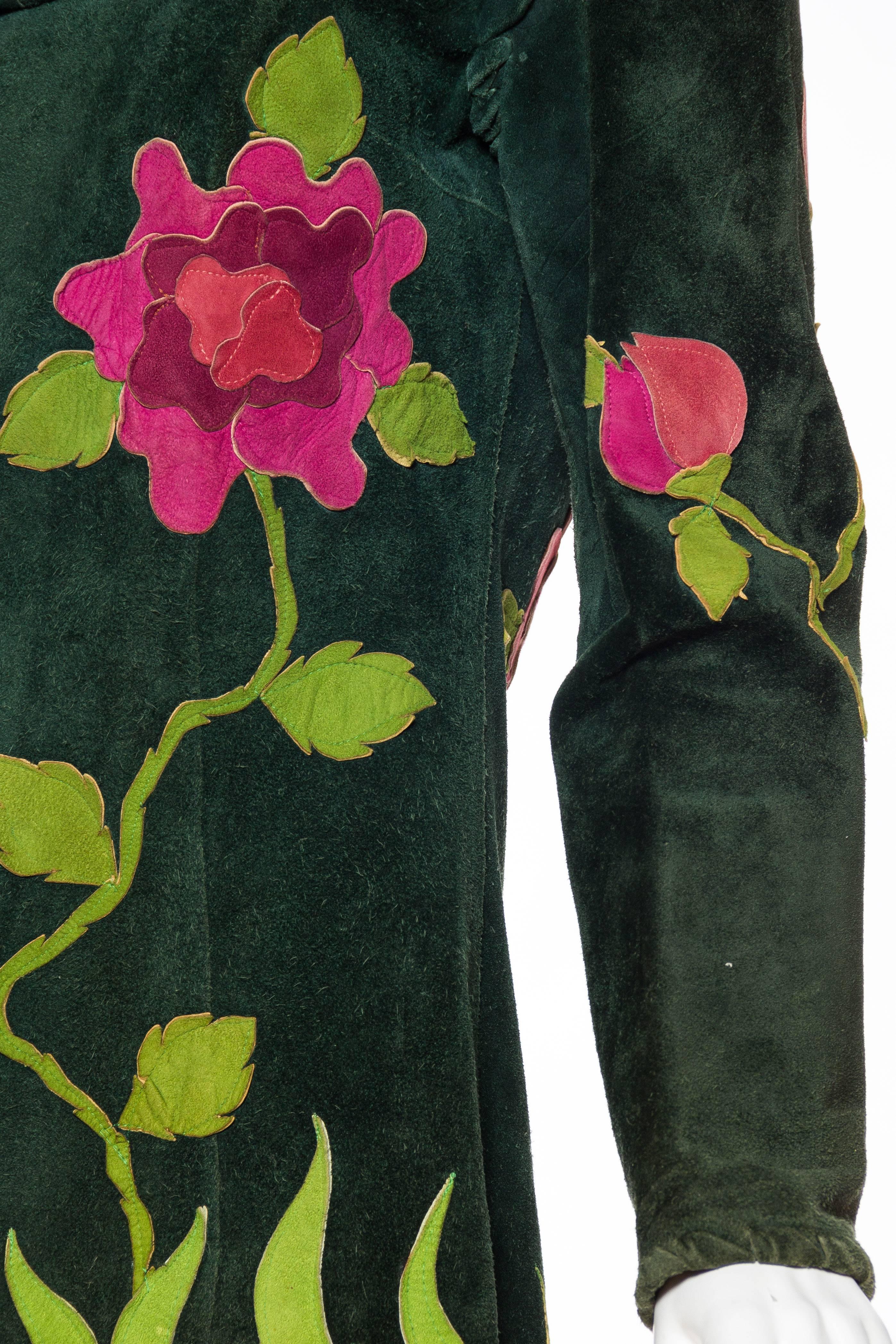 1960s  Gucci style 1970s Suede Jacket with Rose Appliques 5