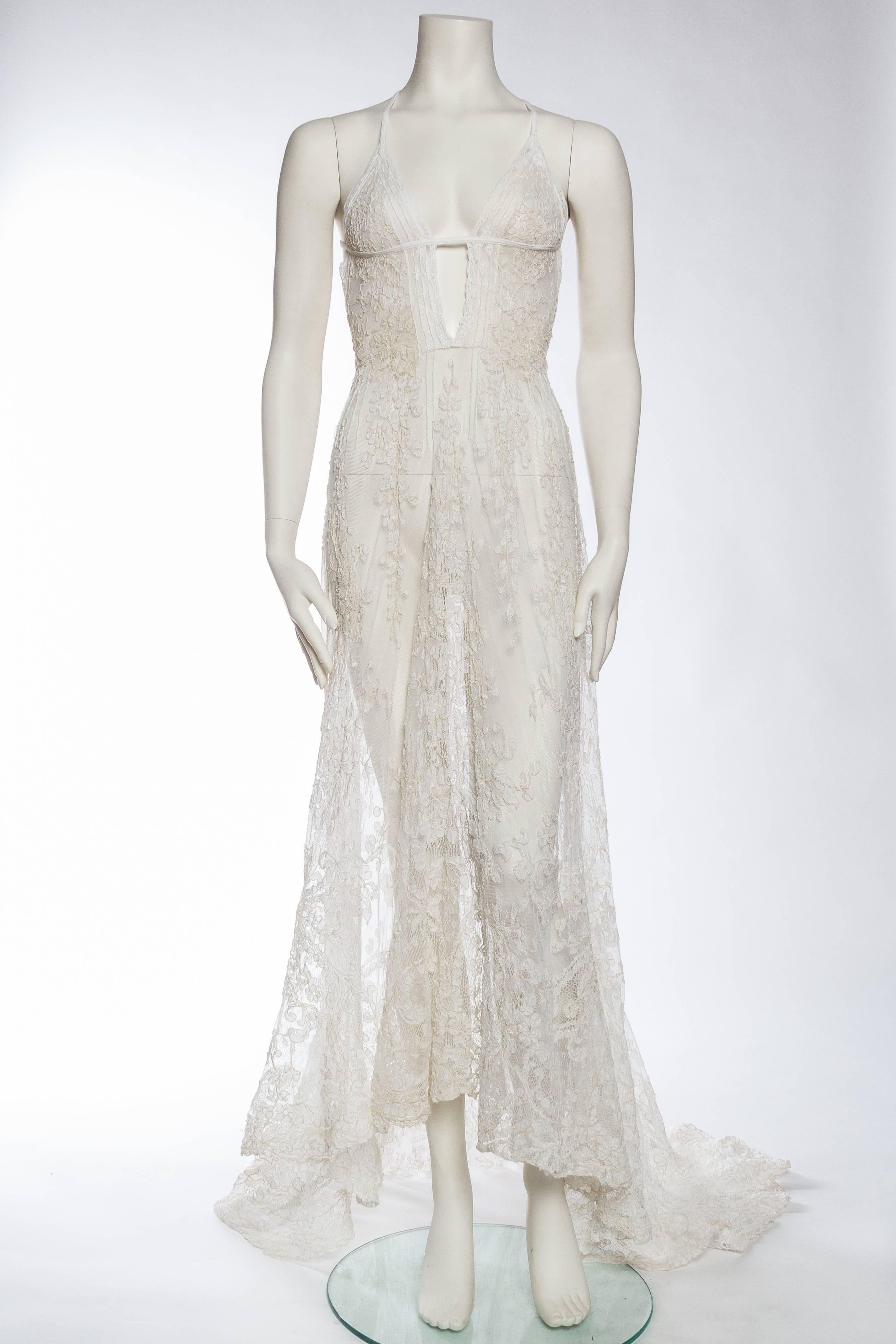 Exquisite Belle Epoch Victorian Lace Backless Trained Gown at 1stDibs ...
