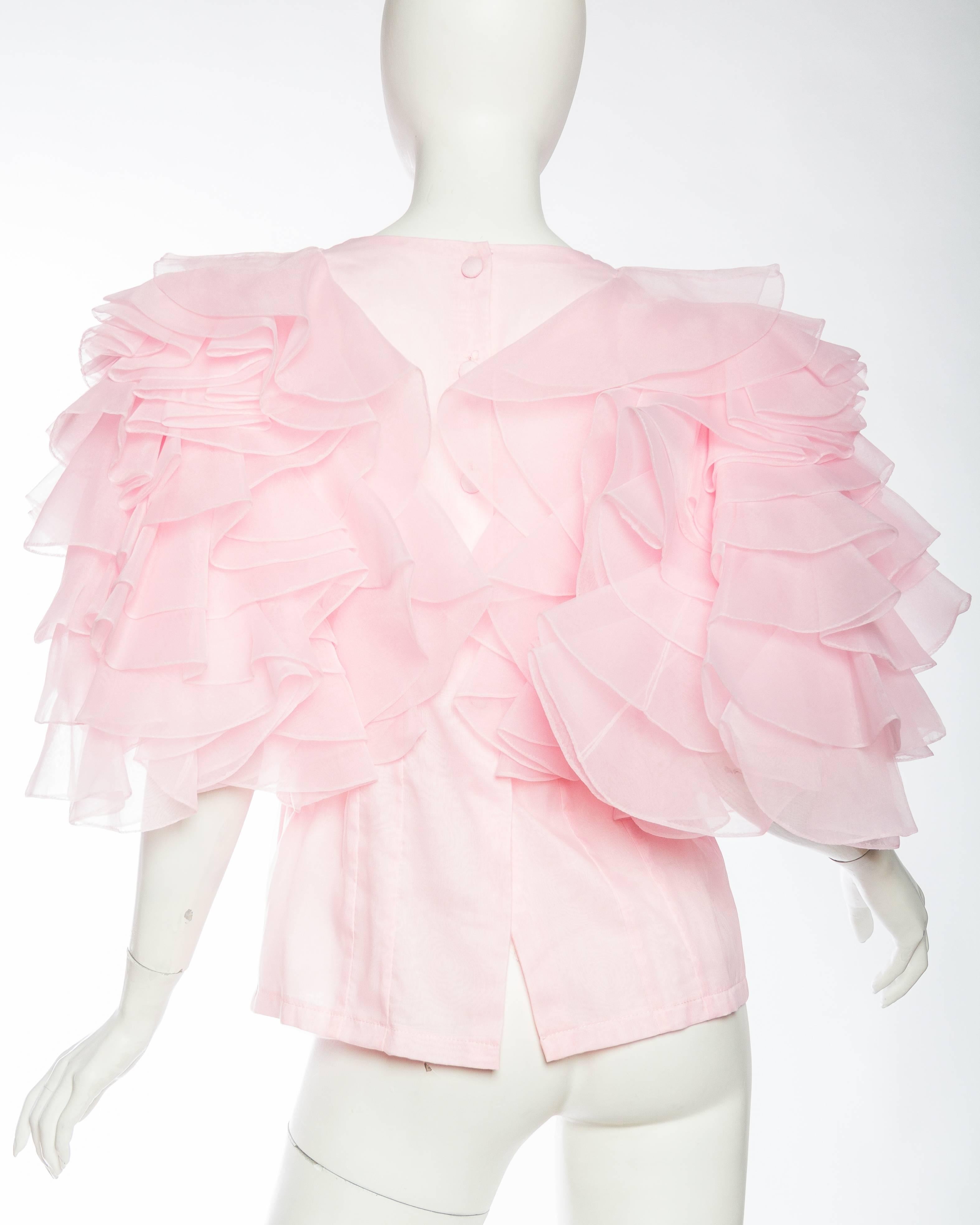 Women's Pink Organza Ruffled Blouse