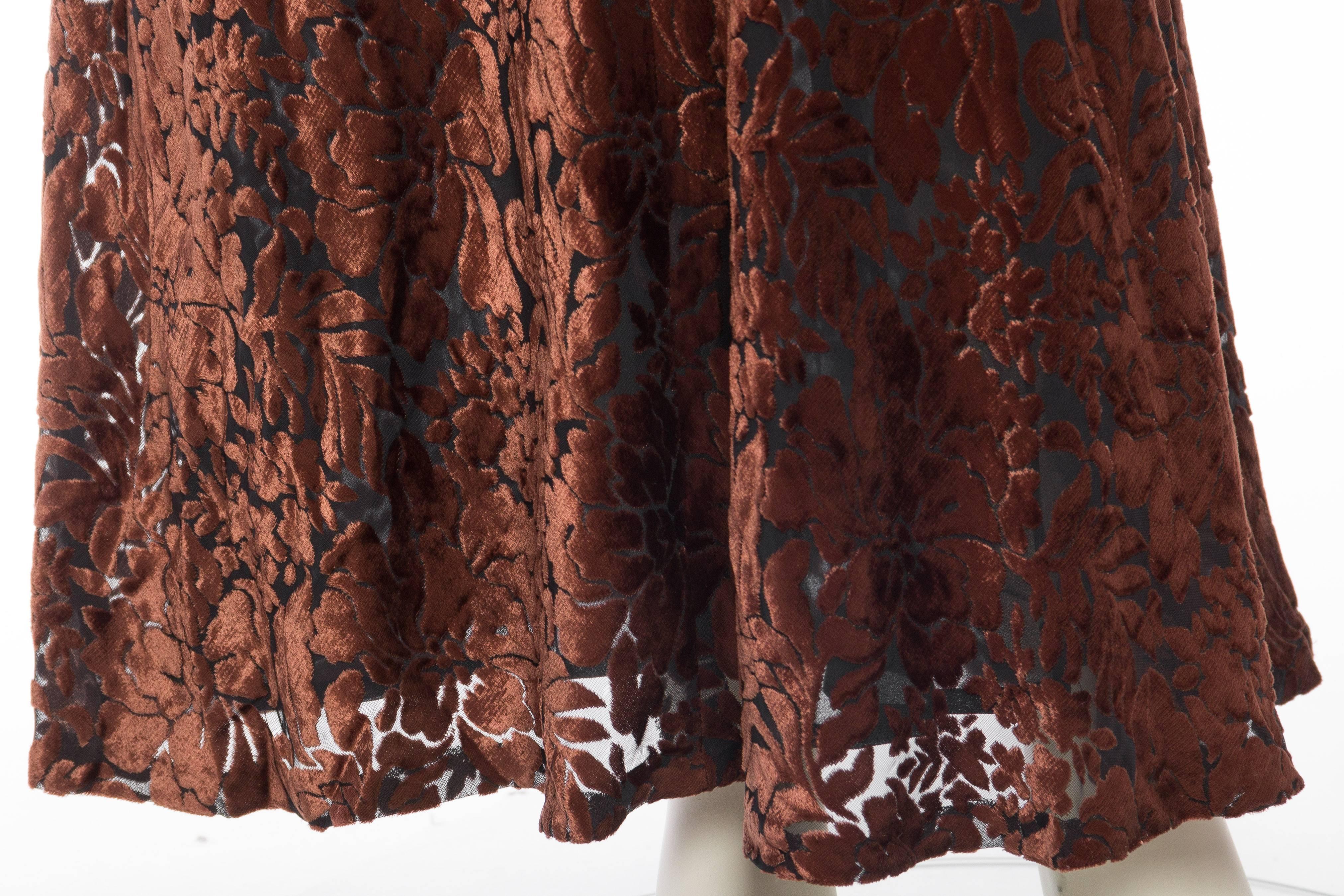 1990S CARMEN MARC VALVO Chocolate Brown & Black Rayon Silk Burnout Velvet Backl For Sale 1