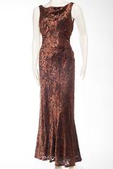 1990S CARMEN MARC VALVO Chocolate Brown & Black Rayon Silk Burnout Velvet Backl
