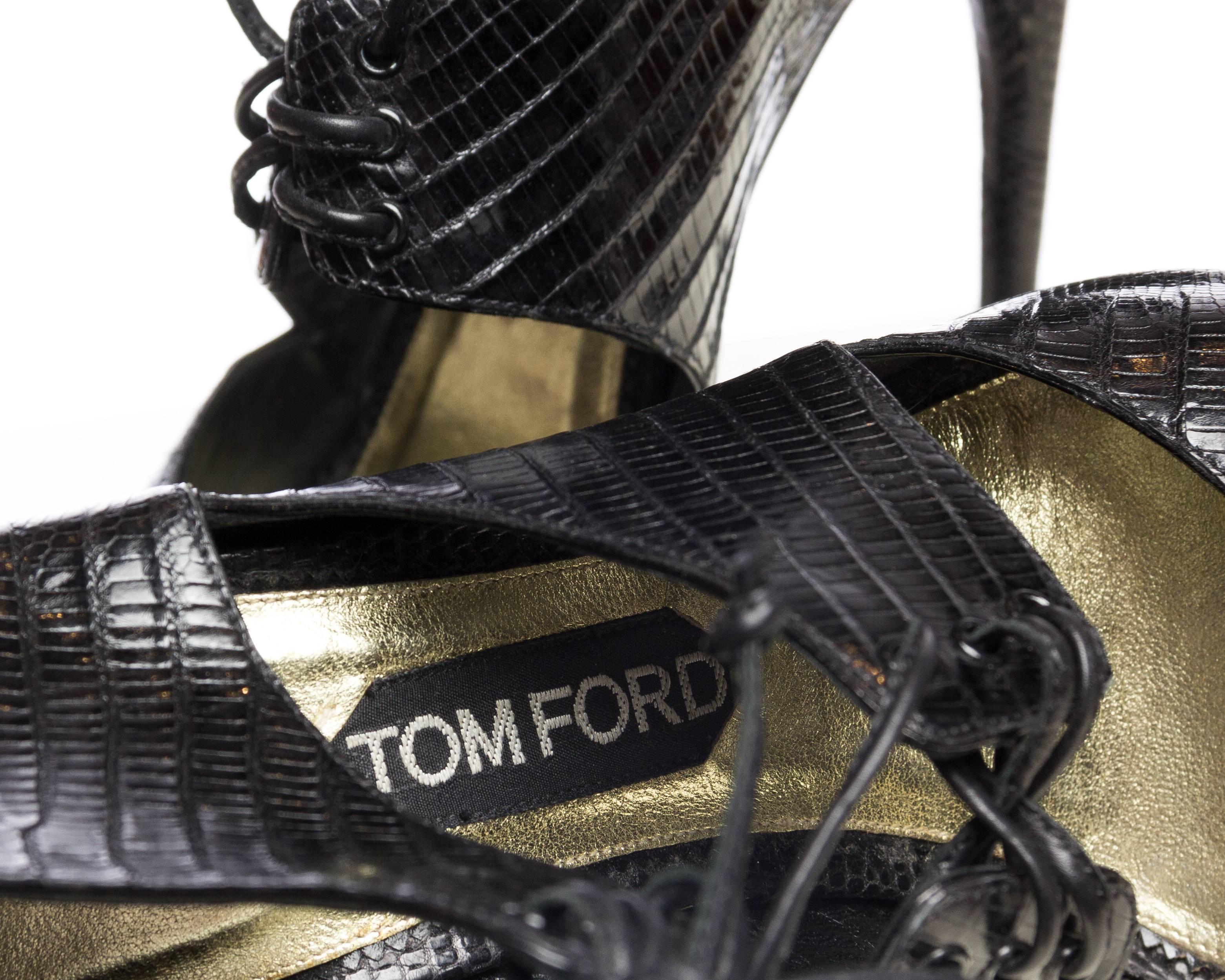 2000S Tom Ford  Lizard Skin Peep-Toe Pumps Shoes For Sale 3