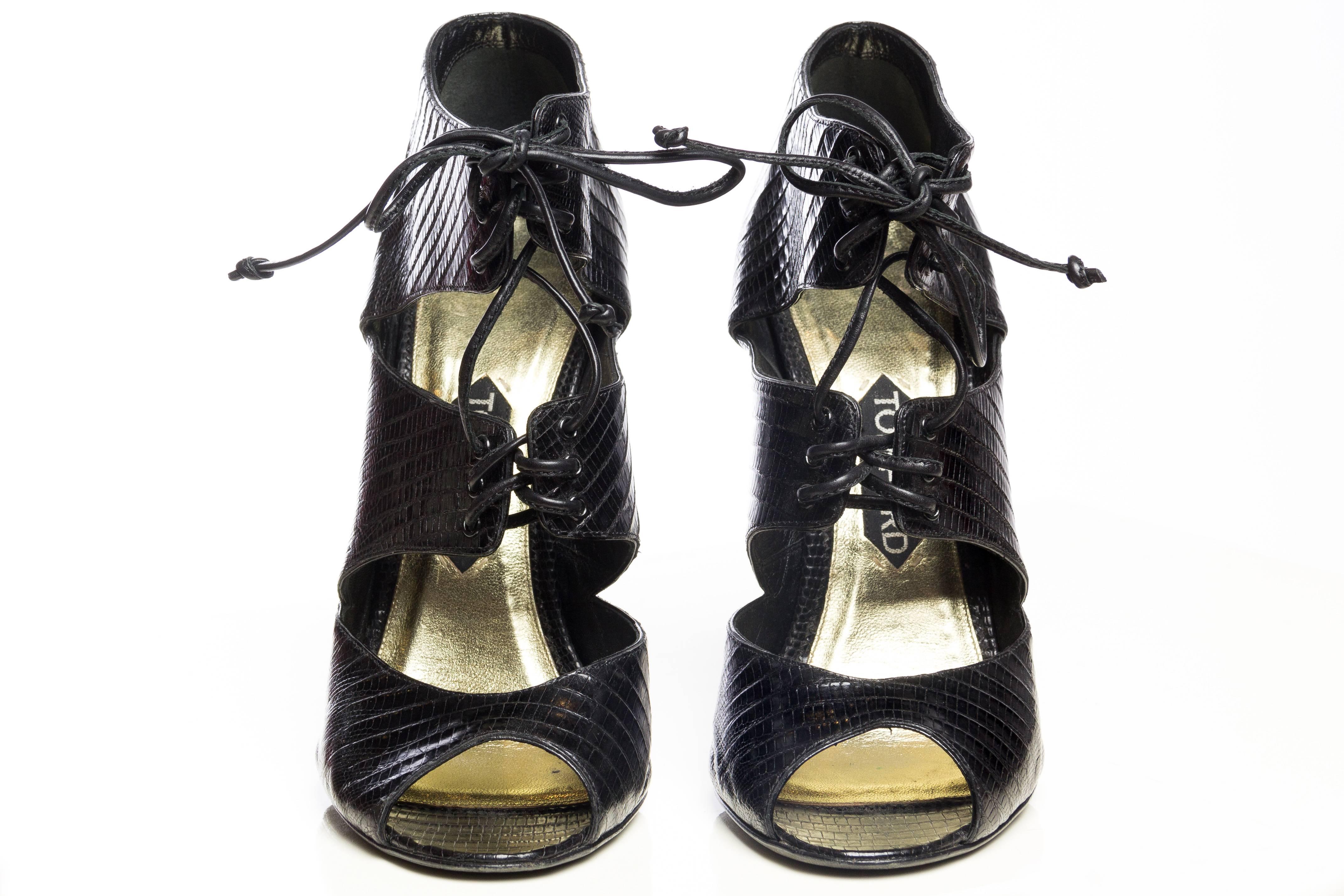 Black 2000S Tom Ford  Lizard Skin Peep-Toe Pumps Shoes For Sale
