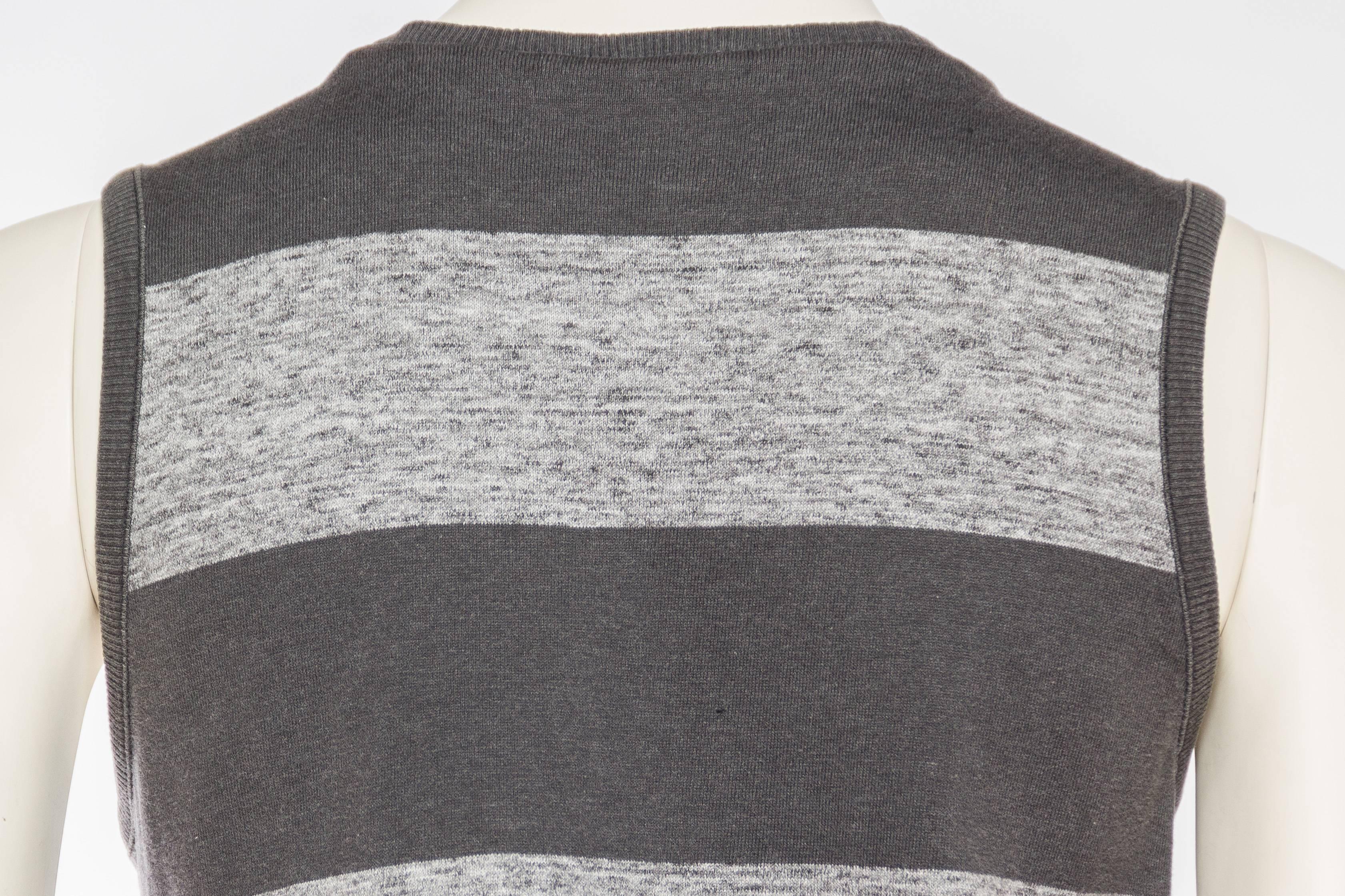 1980S ISSEY MIYAKE Grey Striped Cotton Jersey Asymmetrical Draped T-Shirt 3