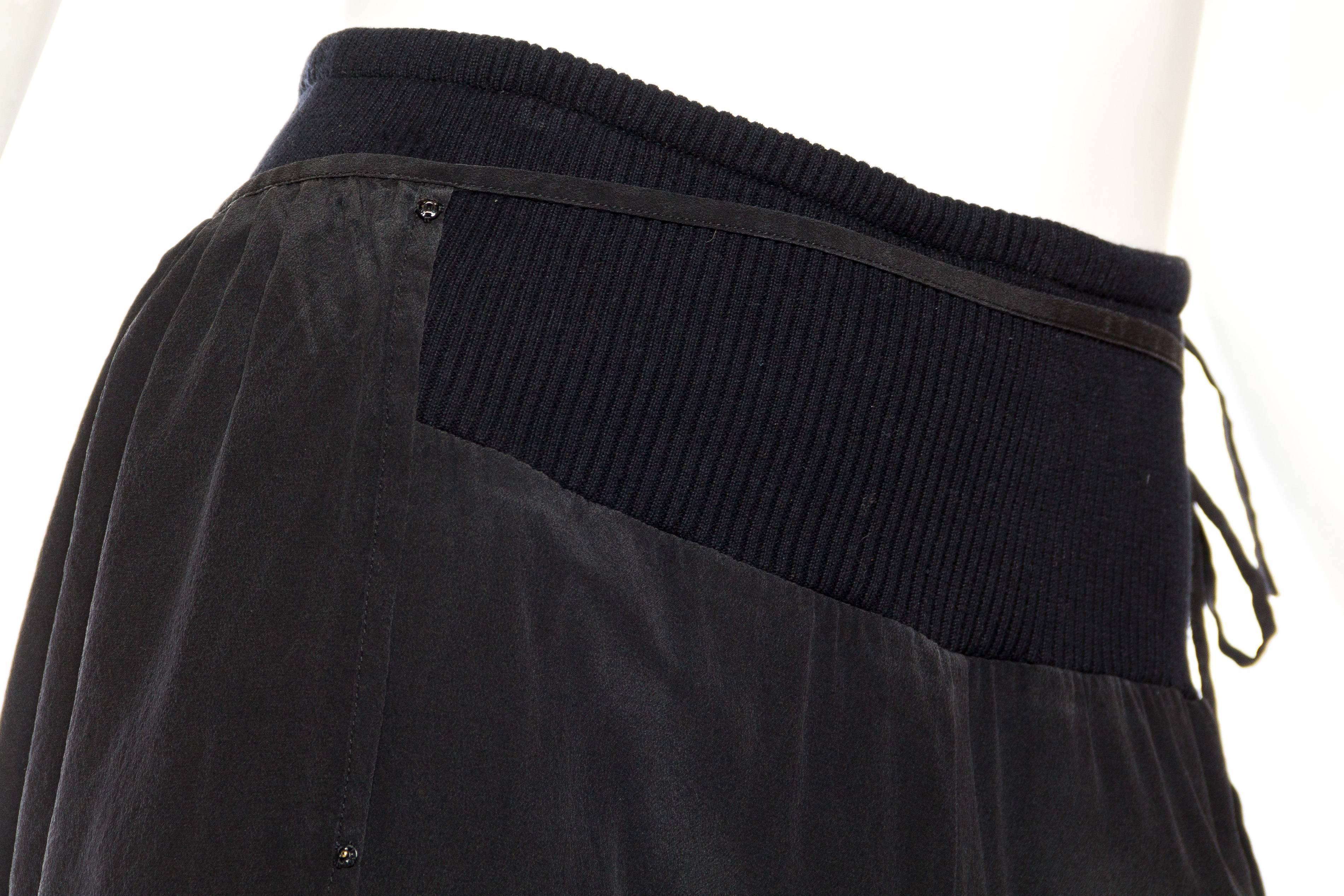 1990S YOHJI YAMAMOTO Black Silk Wide Leg Pants With One Wrap Skirt 1