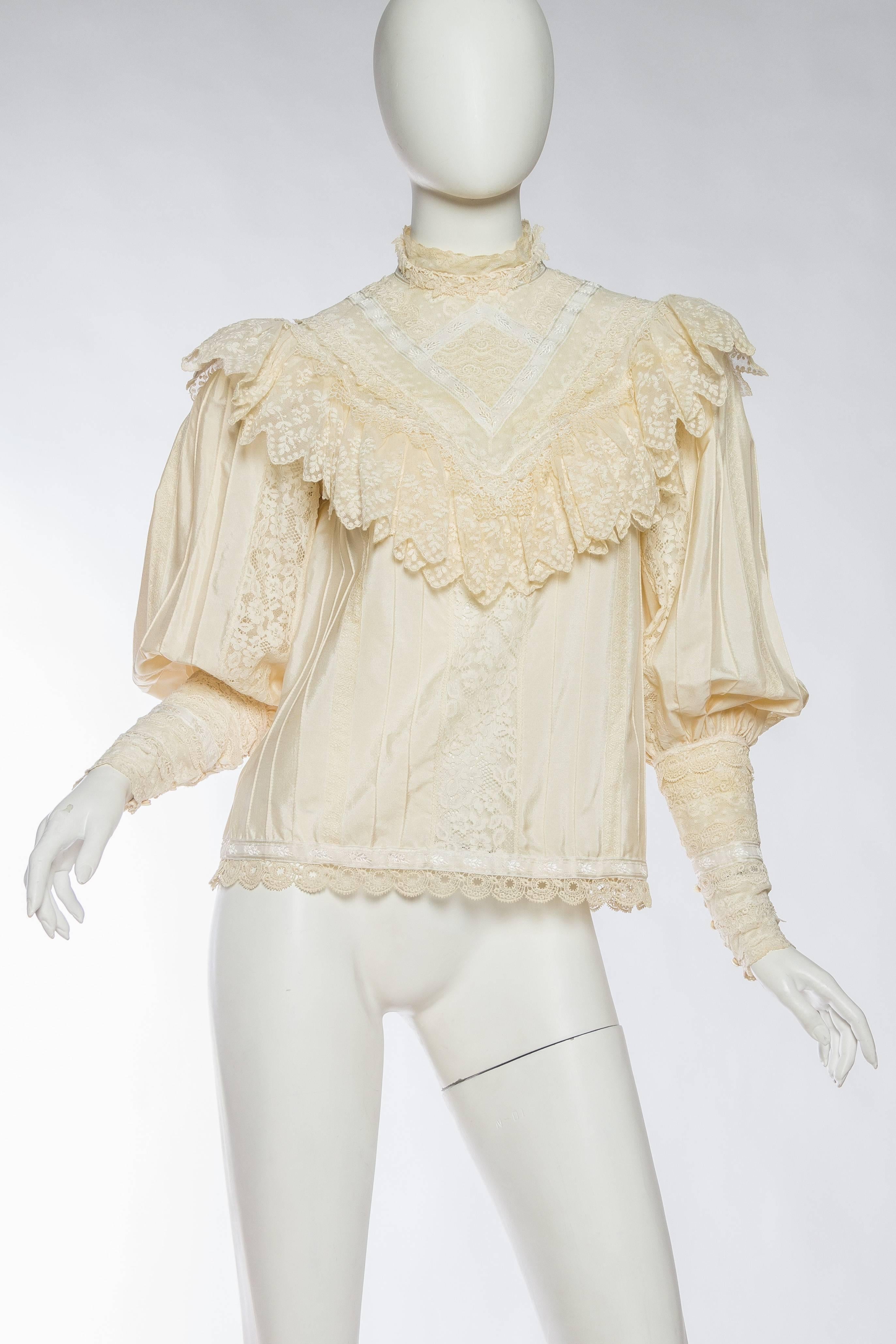 This gorgeous blouse dates in design and manufacture from the late 1970s to early 1980s however what makes it so beautiful is that it is constructed from actual antique lace. 