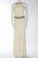 1970S Ivory Silk Jersey Gown With Crystal & Pearl Beading