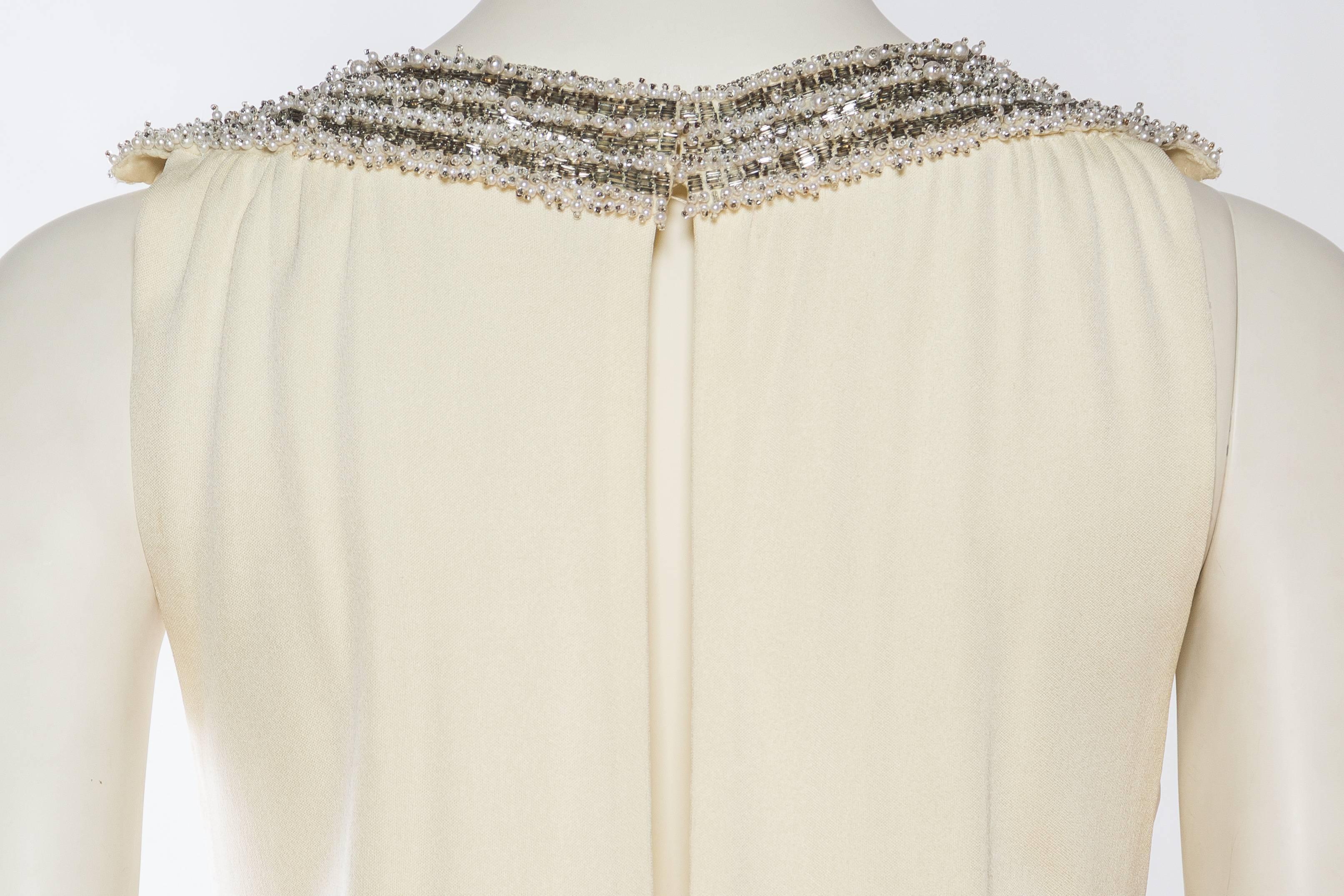 1970S Ivory Silk Jersey Gown With Crystal & Pearl Beading For Sale 4