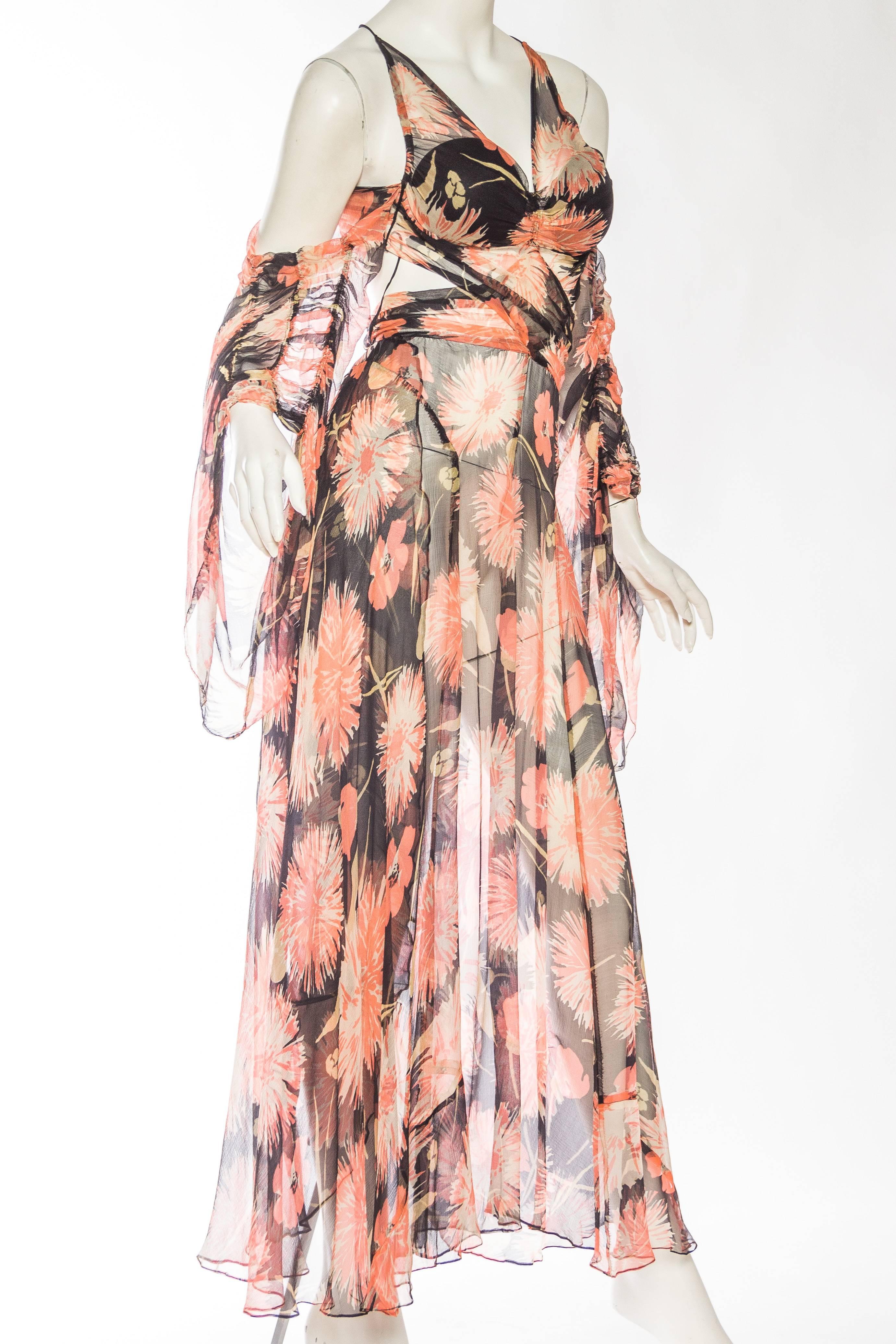 Beige Rebuilt 1930s Sheer Silk Chiffon Dress