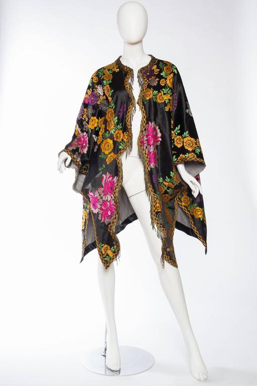 Antique Moroccan Silk Tapestry Coat with Brass Fringe at 1stDibs