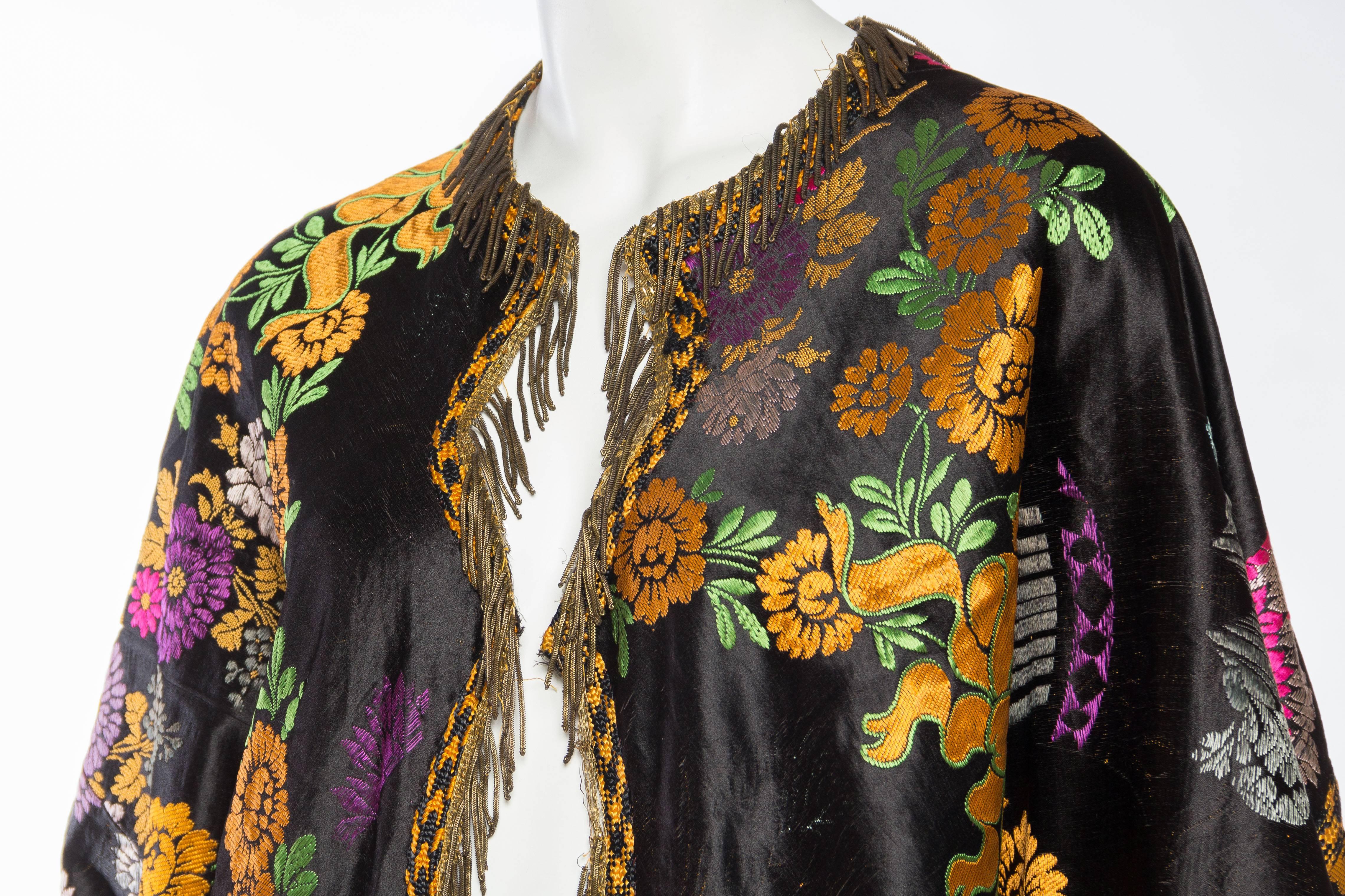 Antique Moroccan Silk Tapestry Coat with Brass Fringe 2