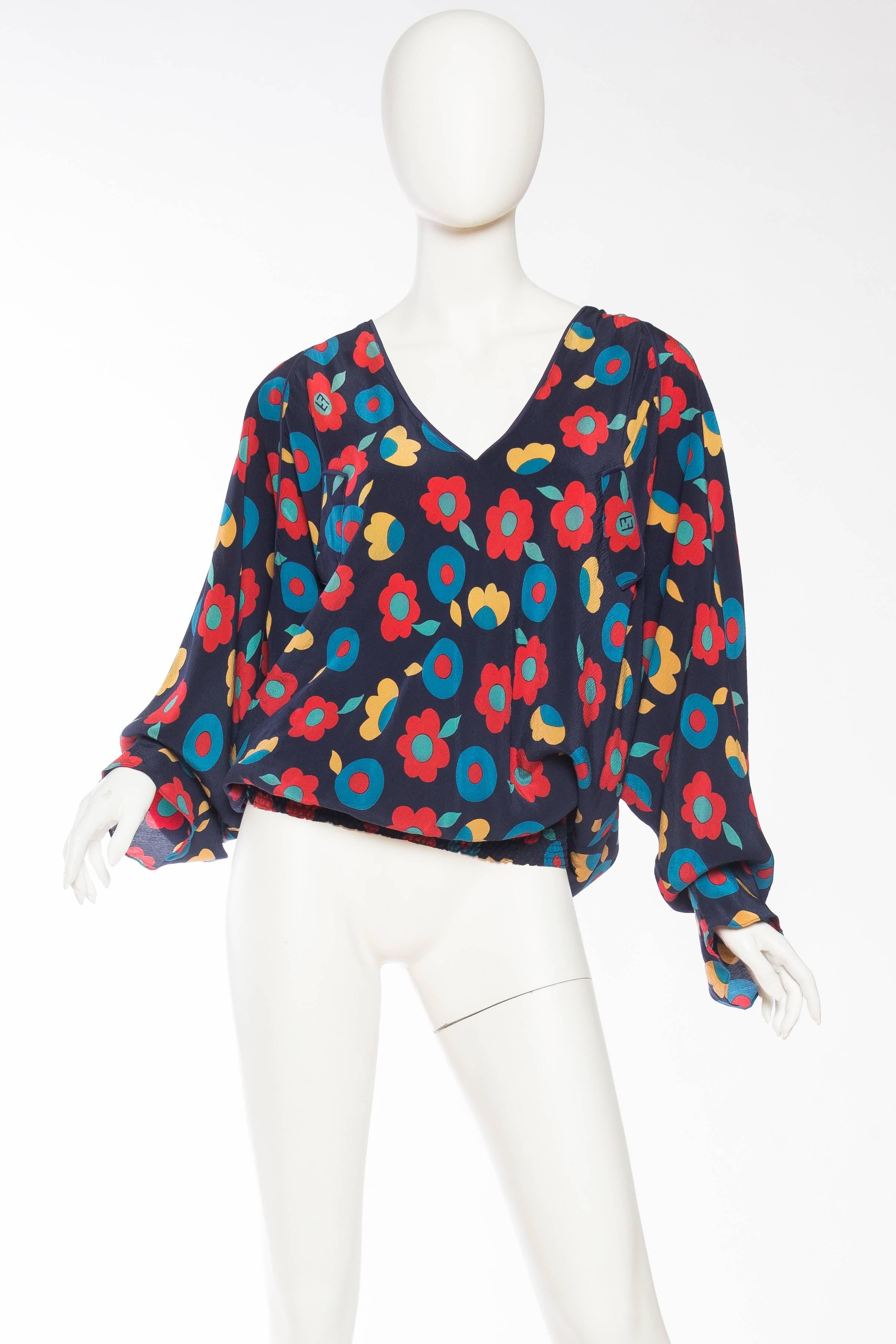 Black 1970s Fendi Daisy Blouse