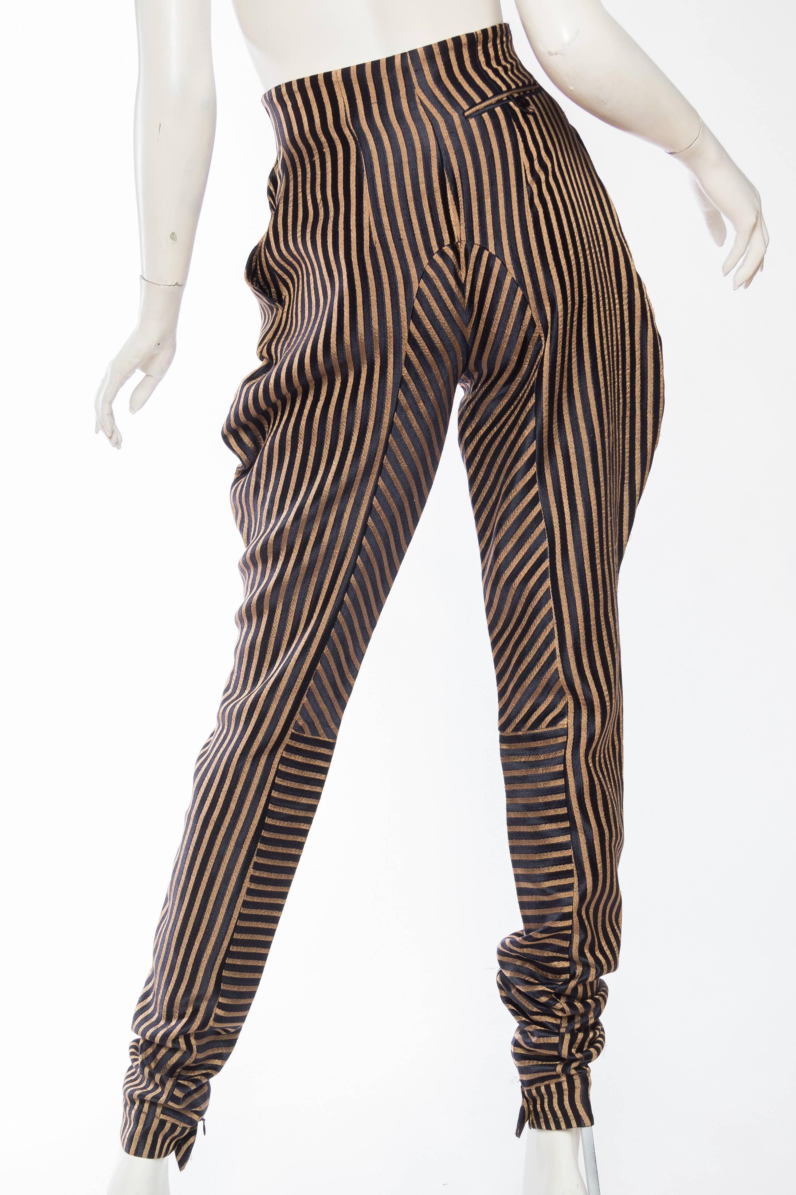 Women's High-Waisted Gianfranco Ferre Silk Striped Trousers