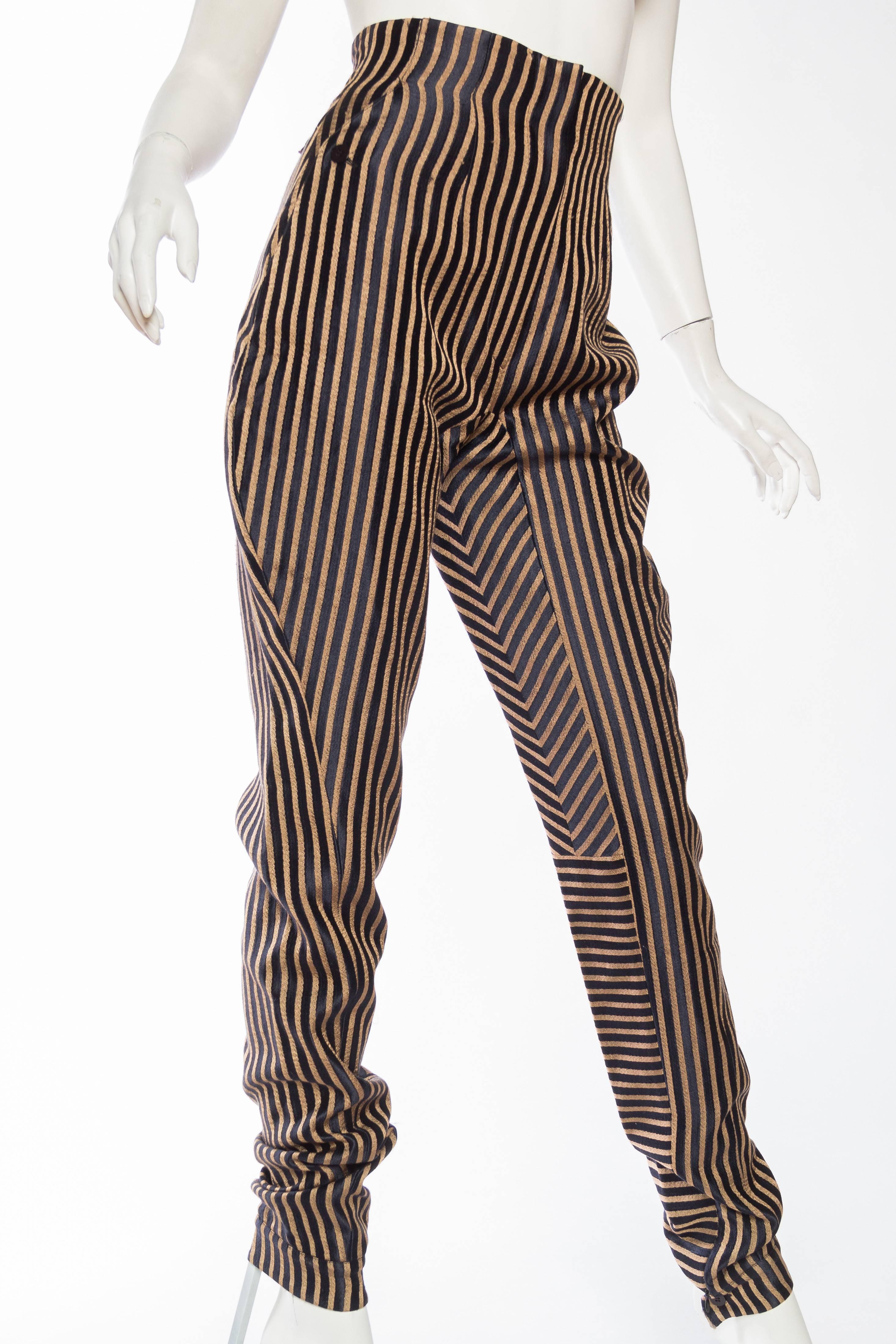 Black High-Waisted Gianfranco Ferre Silk Striped Trousers