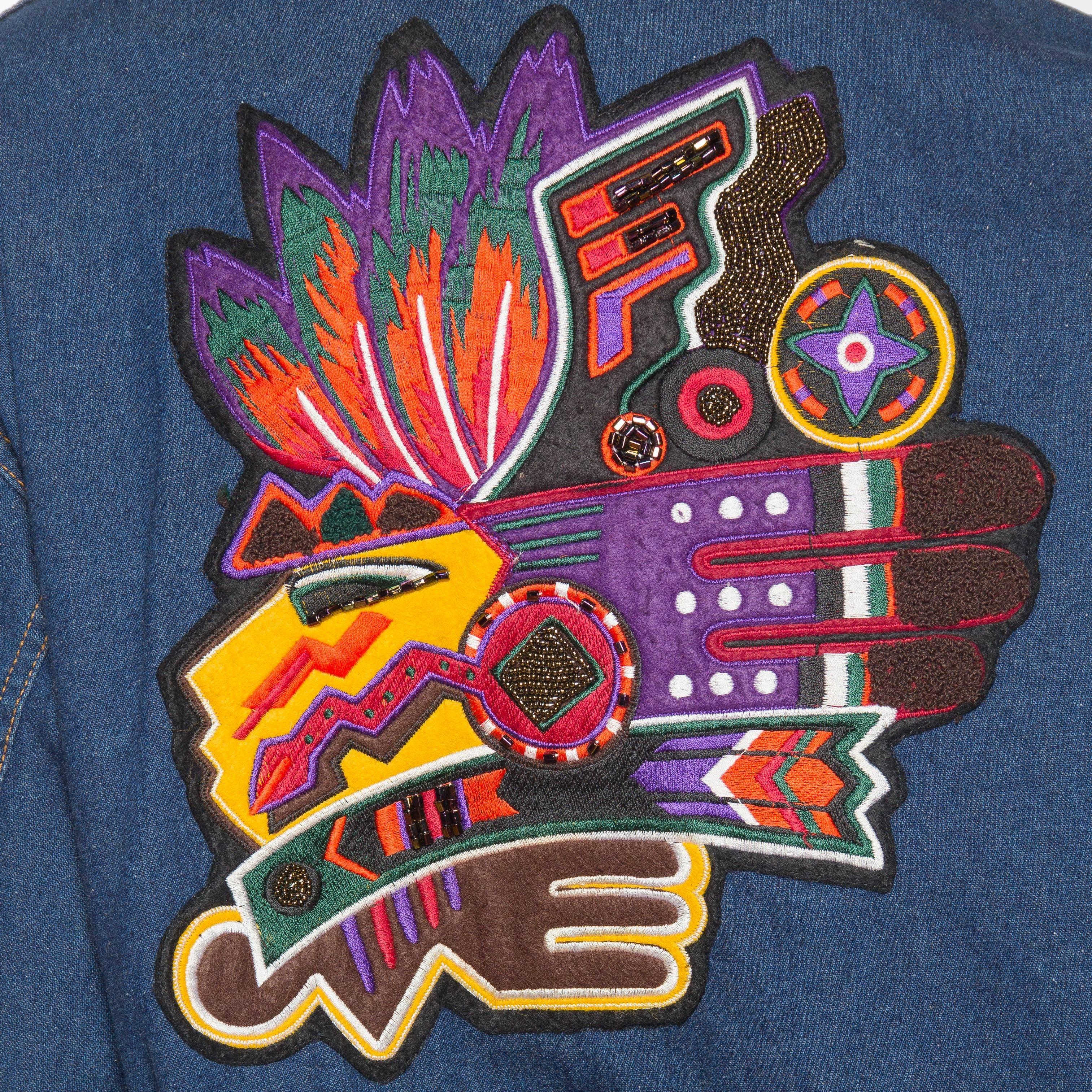 1990S KANSAI YAMAMOTO Cotton Denim Embroidered Mayan Patch Jean Jacket 3