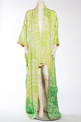1960S Lime Green Japanese Shibori Silk  Dyed With Ombre Kimono
