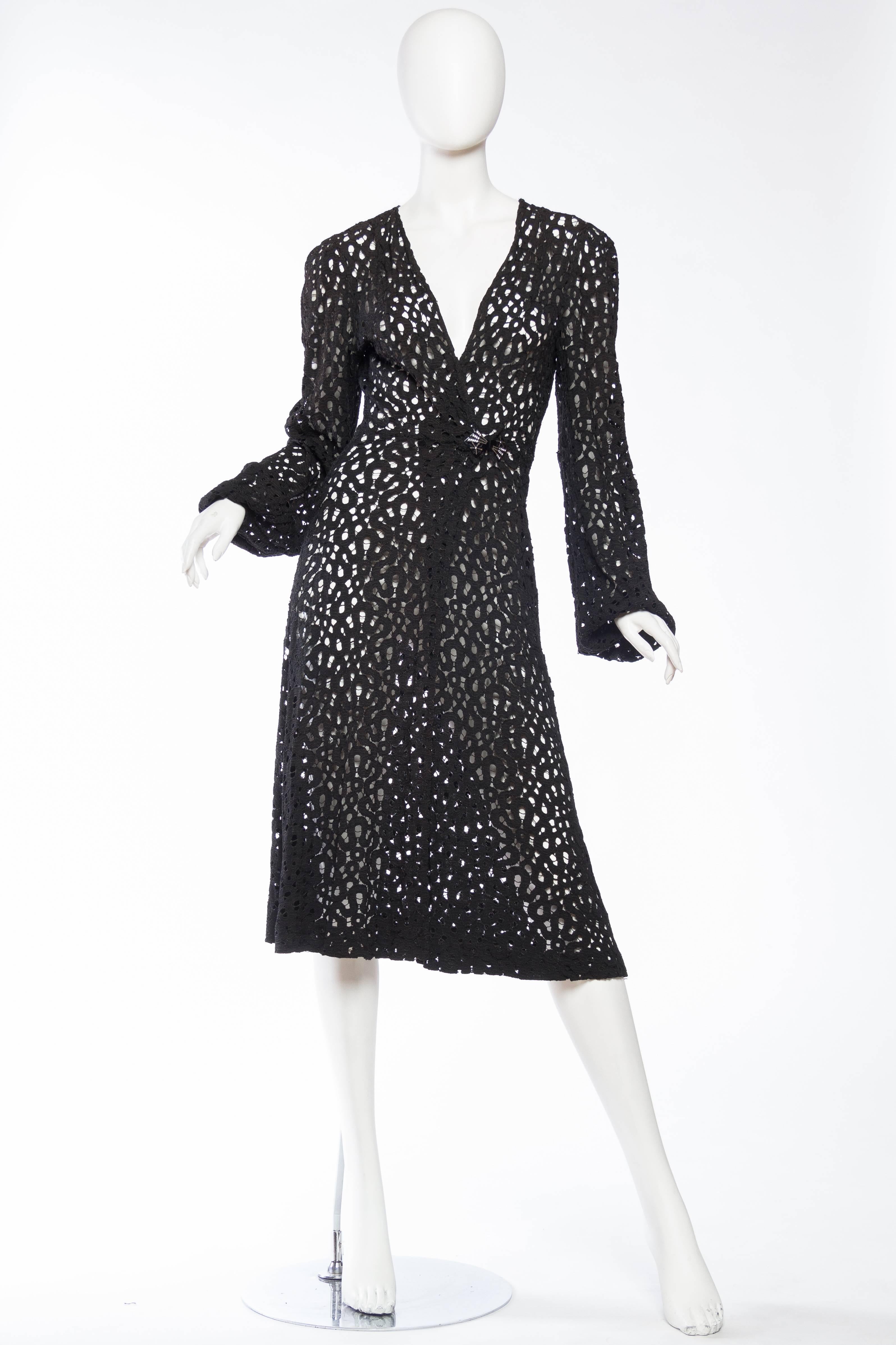 Black 1930s Lace Dress with Art-Deco Details