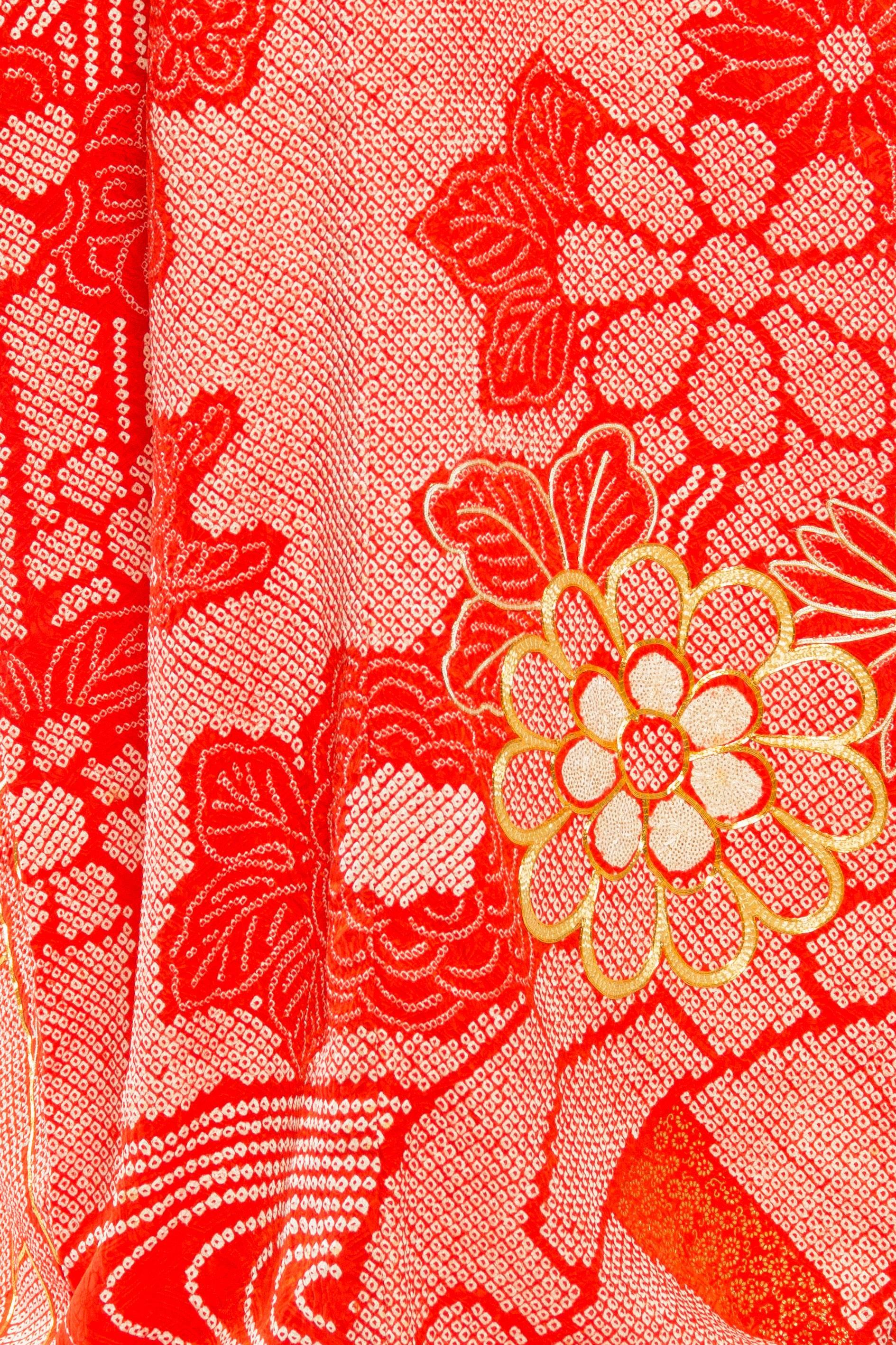 Soft Silk Hand Dyed Shibori Japanese Kimono with Gold Embroidery 6