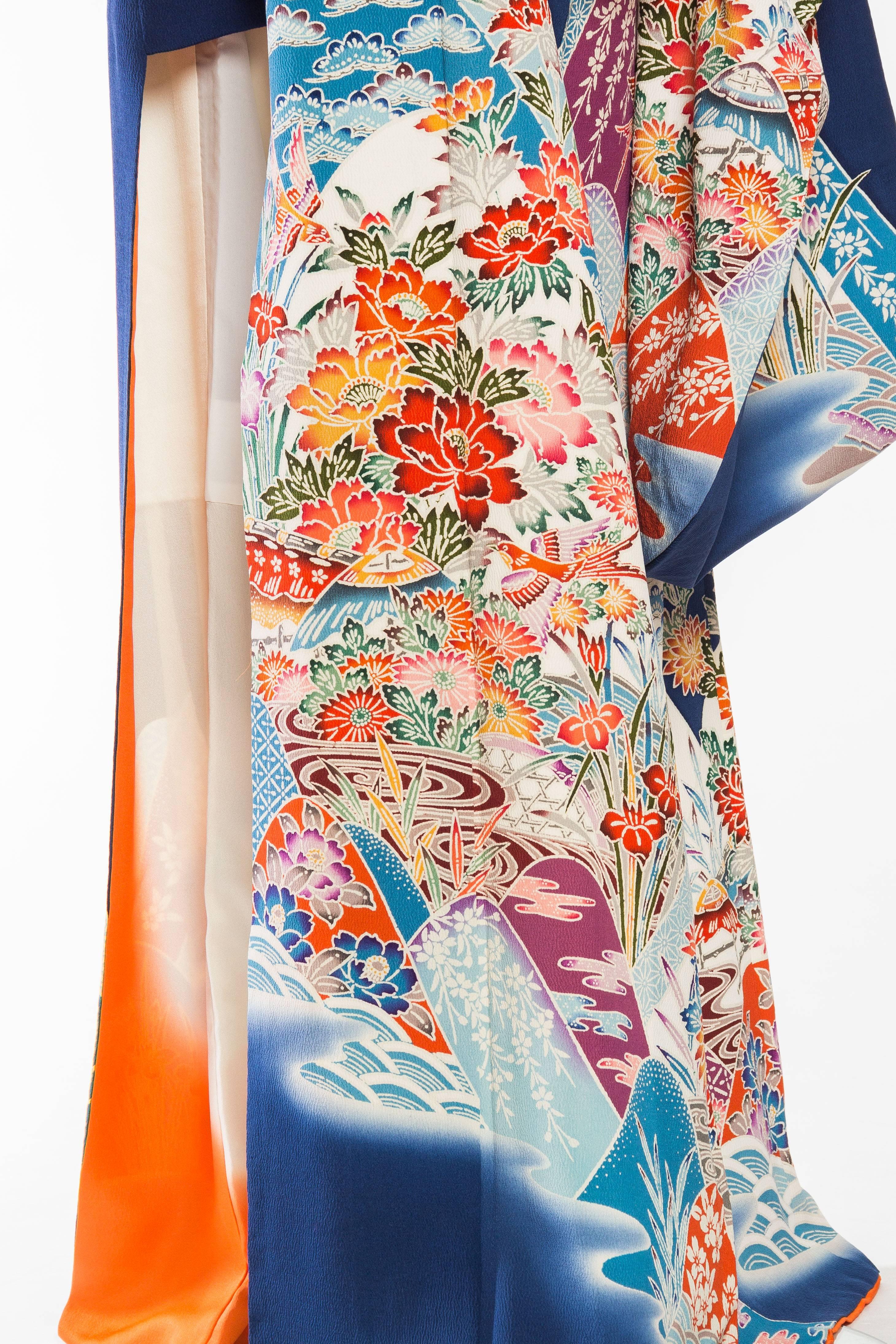 1960S Silk Rare Hand Painted Japanese  Kimono For Sale 1
