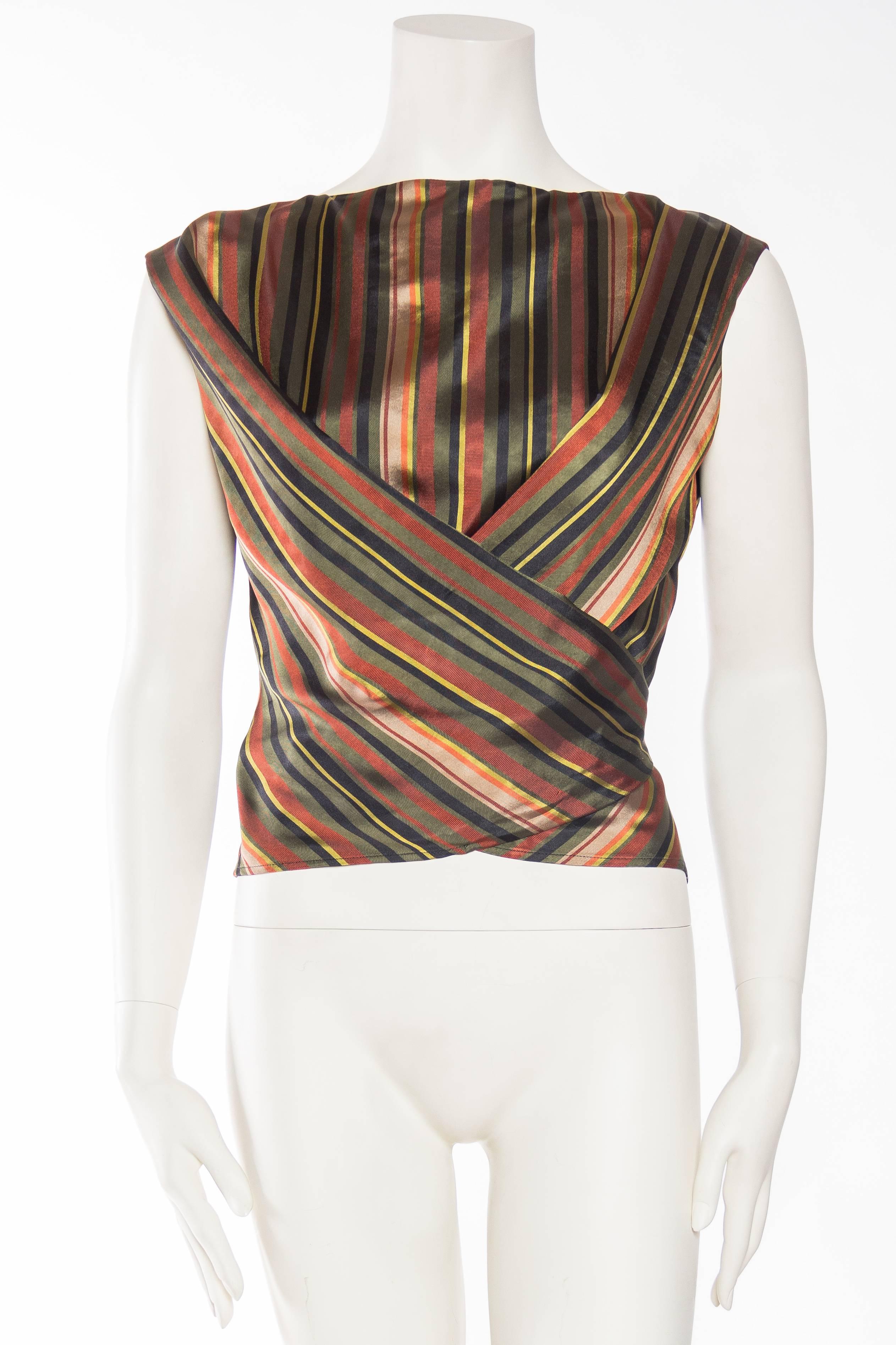 1990S KENZO Dark Green & Copper Striped Silk Blend Bias Cut Skirt Top 2 Piece G 1
