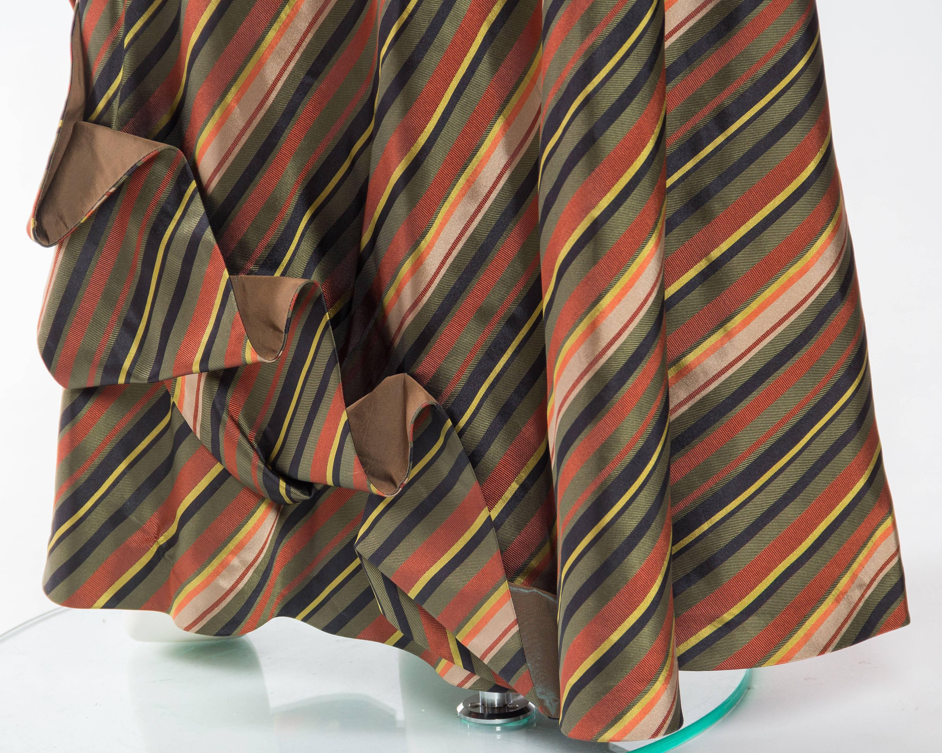Women's 1990S KENZO Dark Green & Copper Striped Silk Blend Bias Cut Skirt Top 2 Piece G