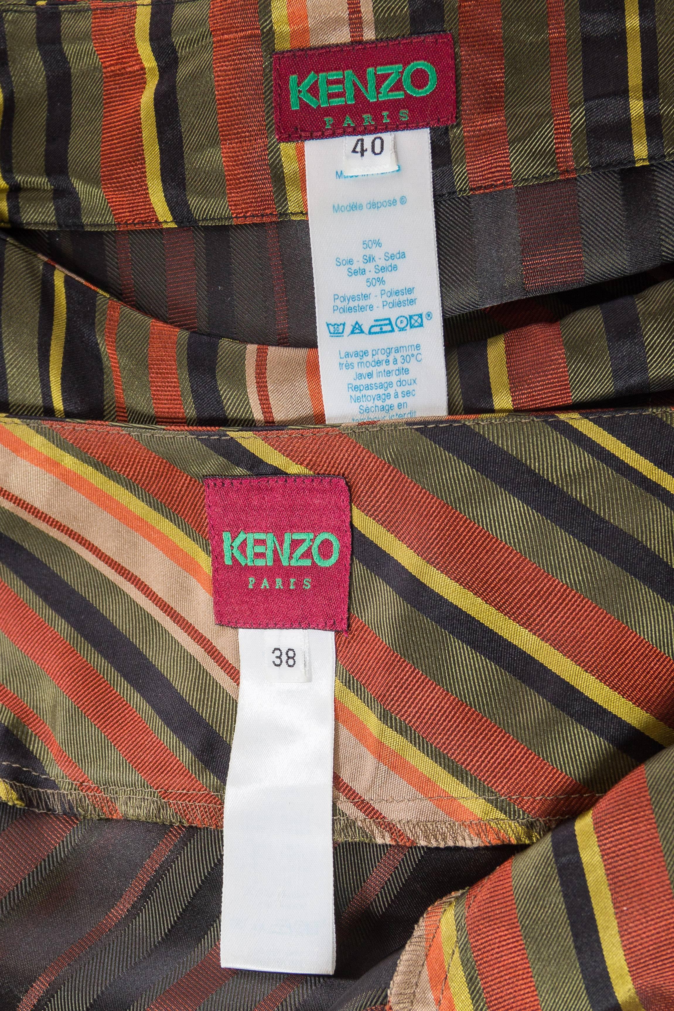 1990S KENZO Dark Green & Copper Striped Silk Blend Bias Cut Skirt Top 2 Piece G 3
