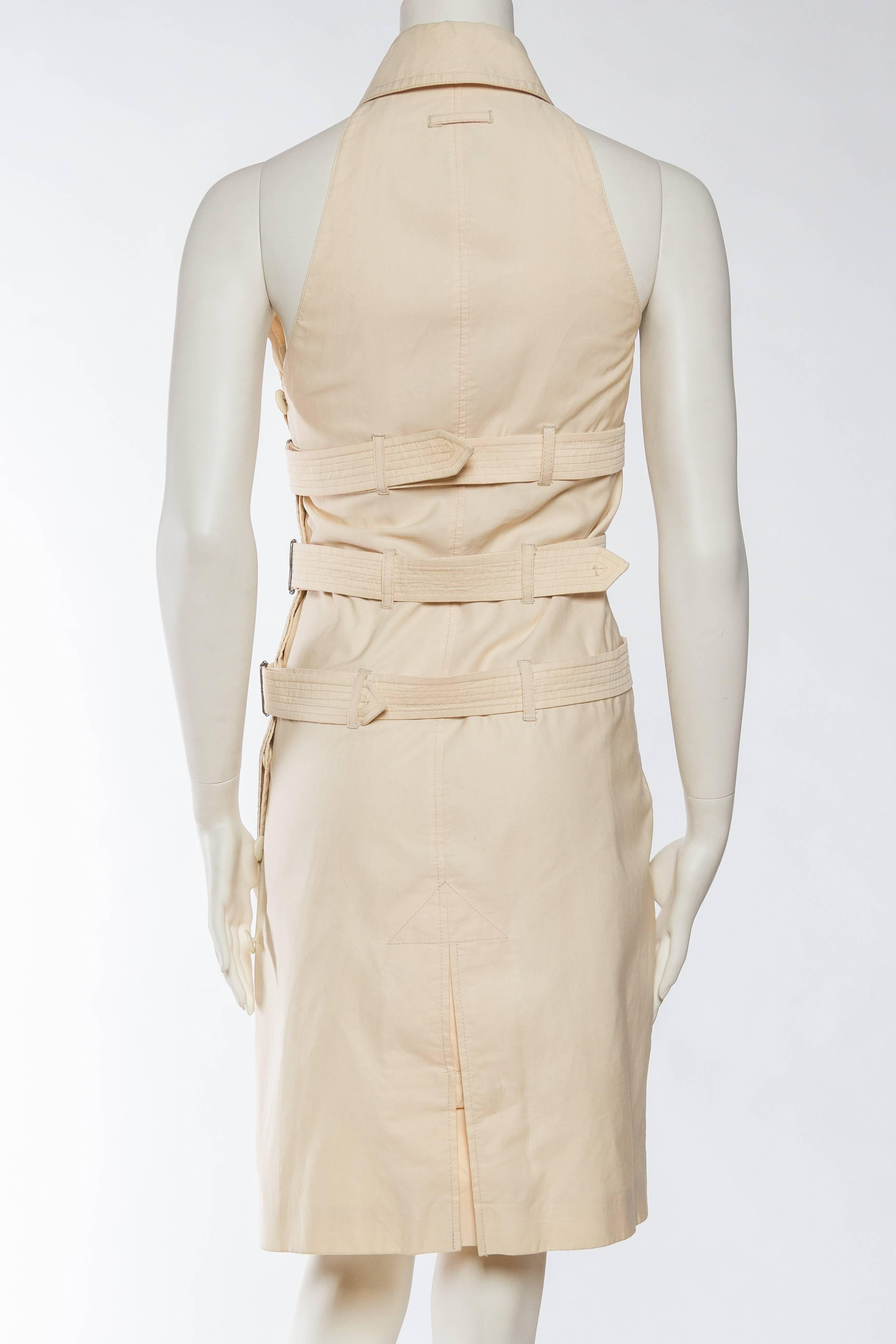 Women's 1990S JEAN PAUL GAULTIER Beige Cotton Bondage Strap Trench Coat Inspired Dress