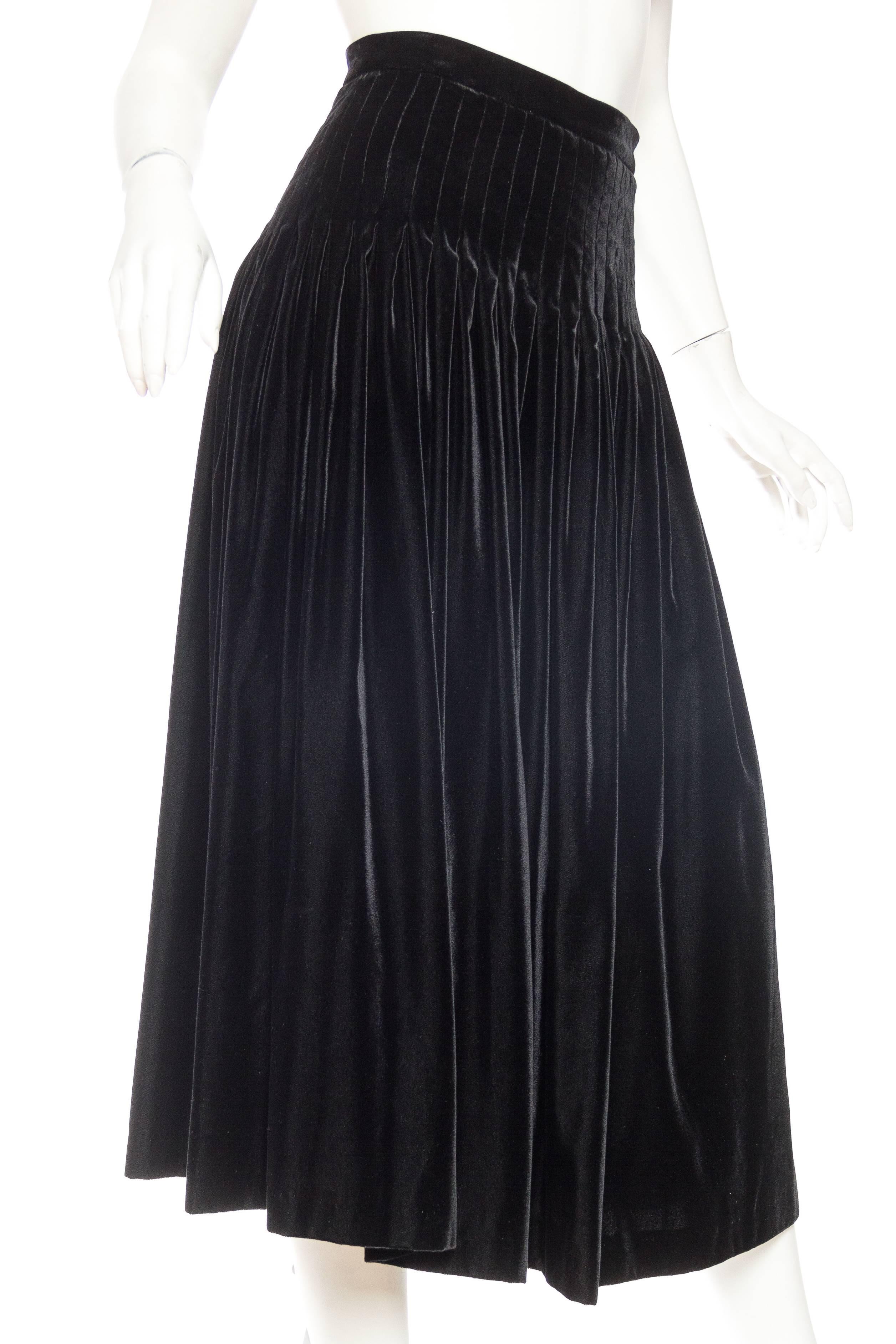 Black Valentino Pleated Velvet Skirt