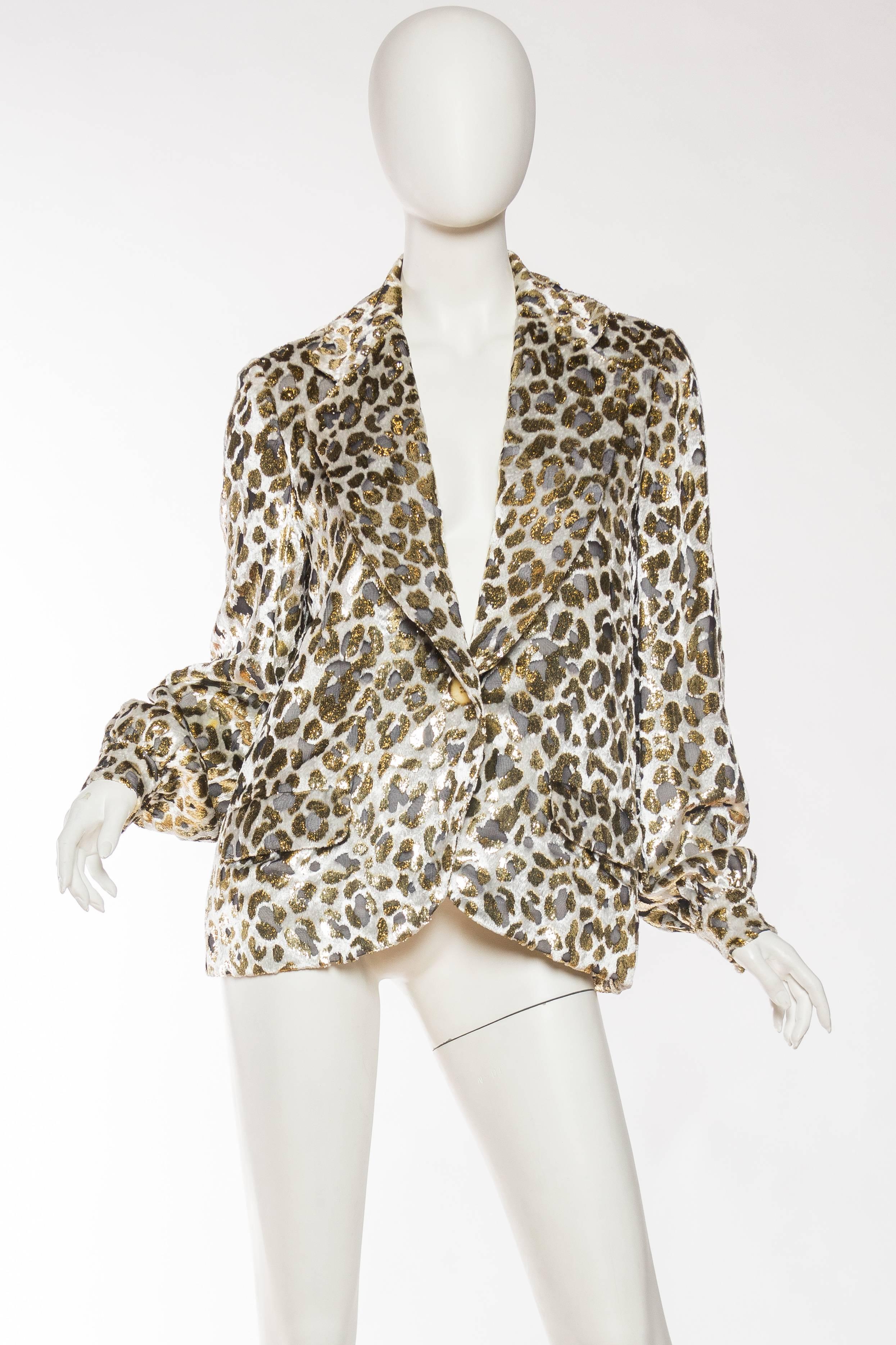 Gray Gold Lurex Velvet Leopard Jacket Blouse by Bill Blass