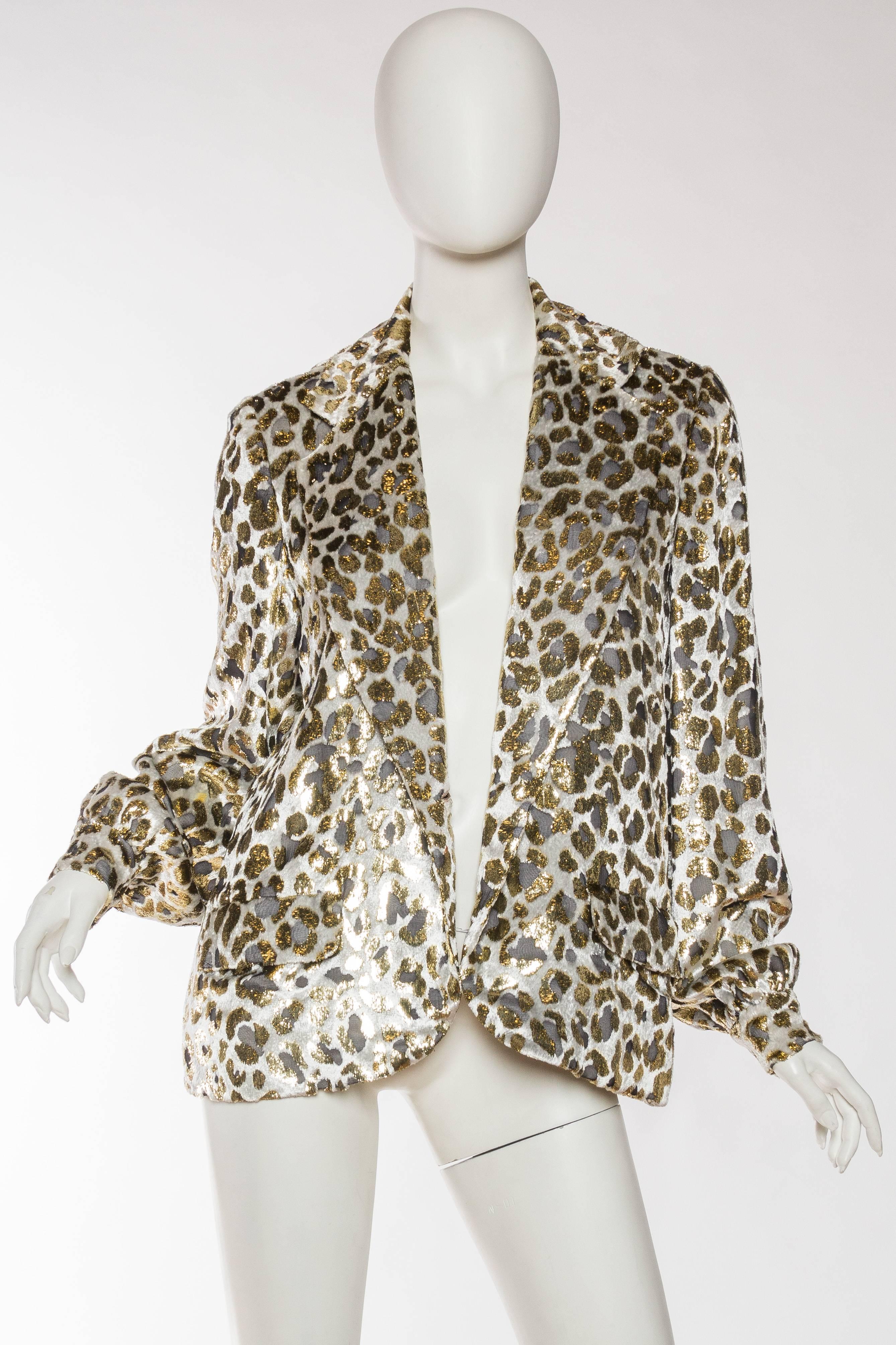 Gold Lurex Velvet Leopard Jacket Blouse by Bill Blass In Excellent Condition In New York, NY