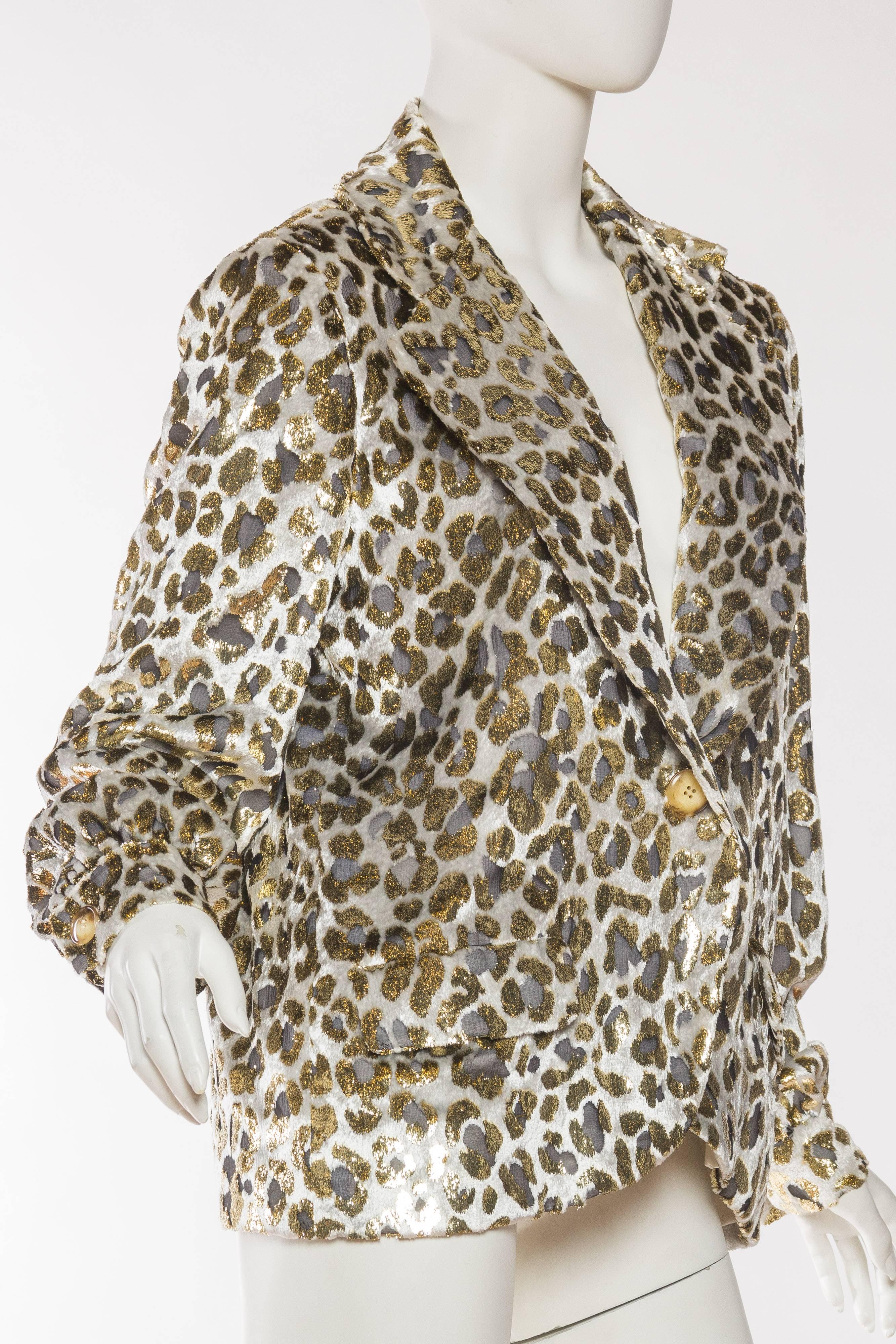 Women's Gold Lurex Velvet Leopard Jacket Blouse by Bill Blass