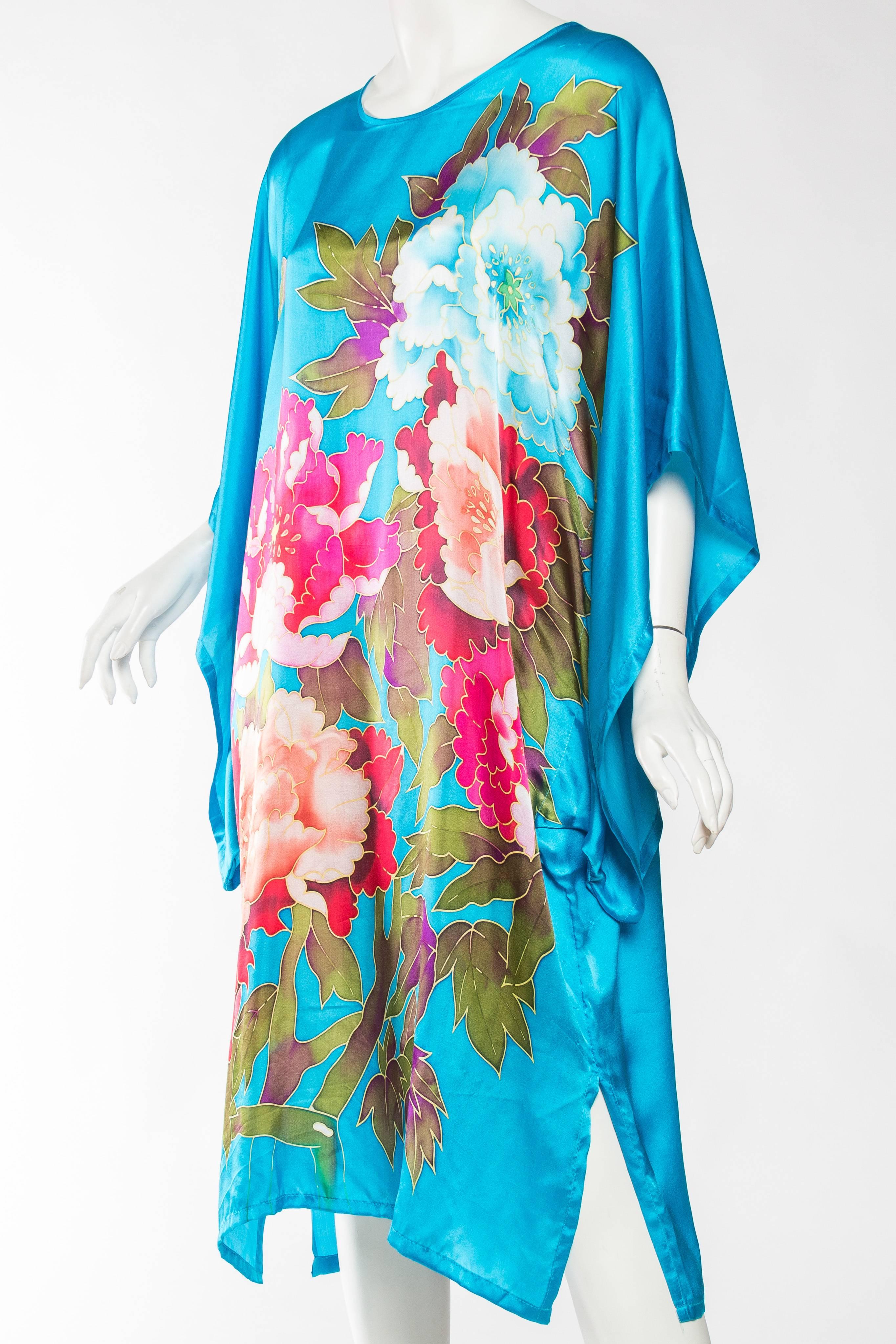 Blue Gorgeous Hand Painted Silk Tunic Dress