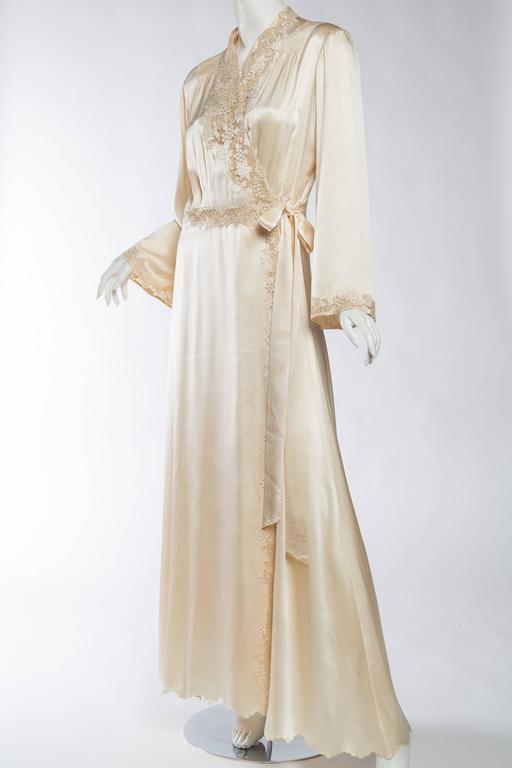 Exquisite Antique Hand Embroidered Couture Silk Dressing Gown at