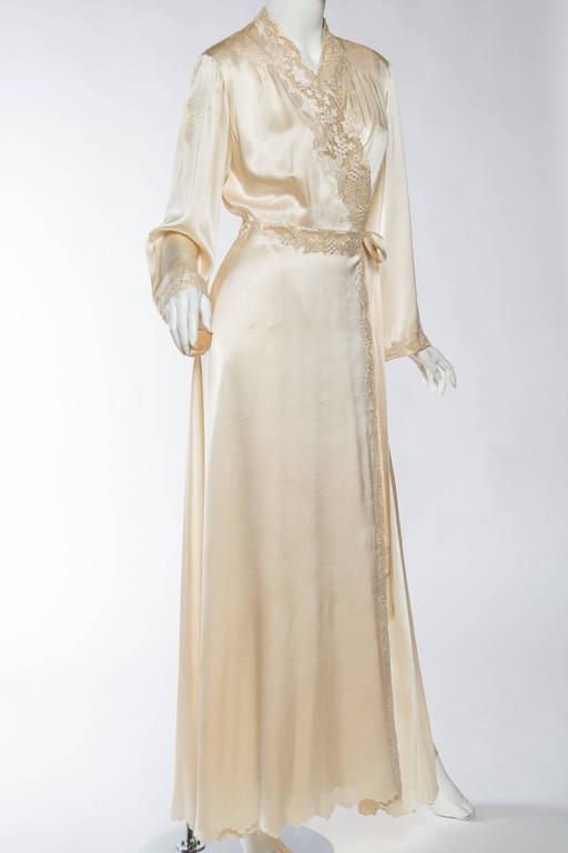 Exquisite Antique Hand Embroidered Couture Silk Dressing Gown at