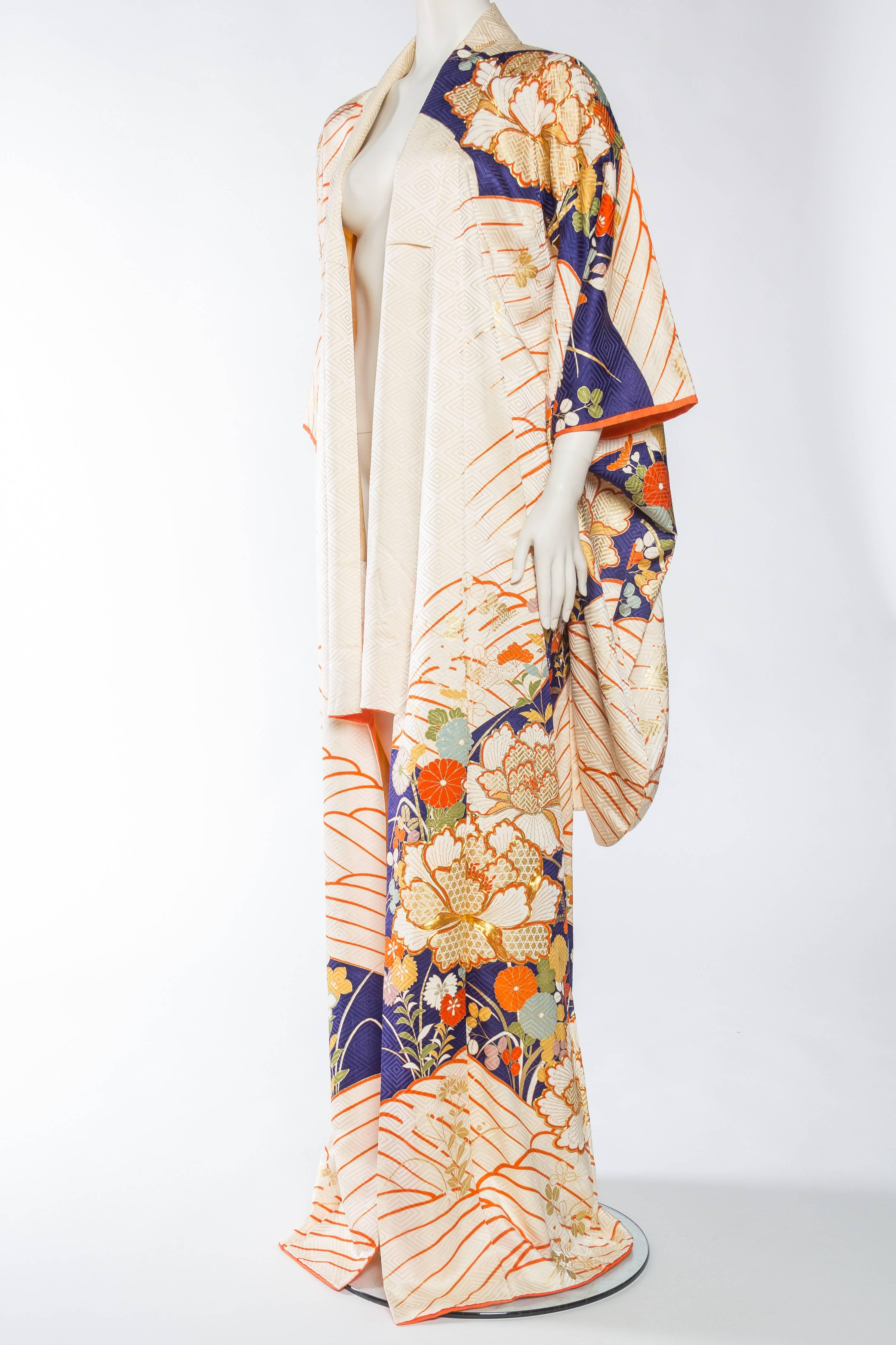 Women's Japanese Kimono Hand Embroidered with Gold