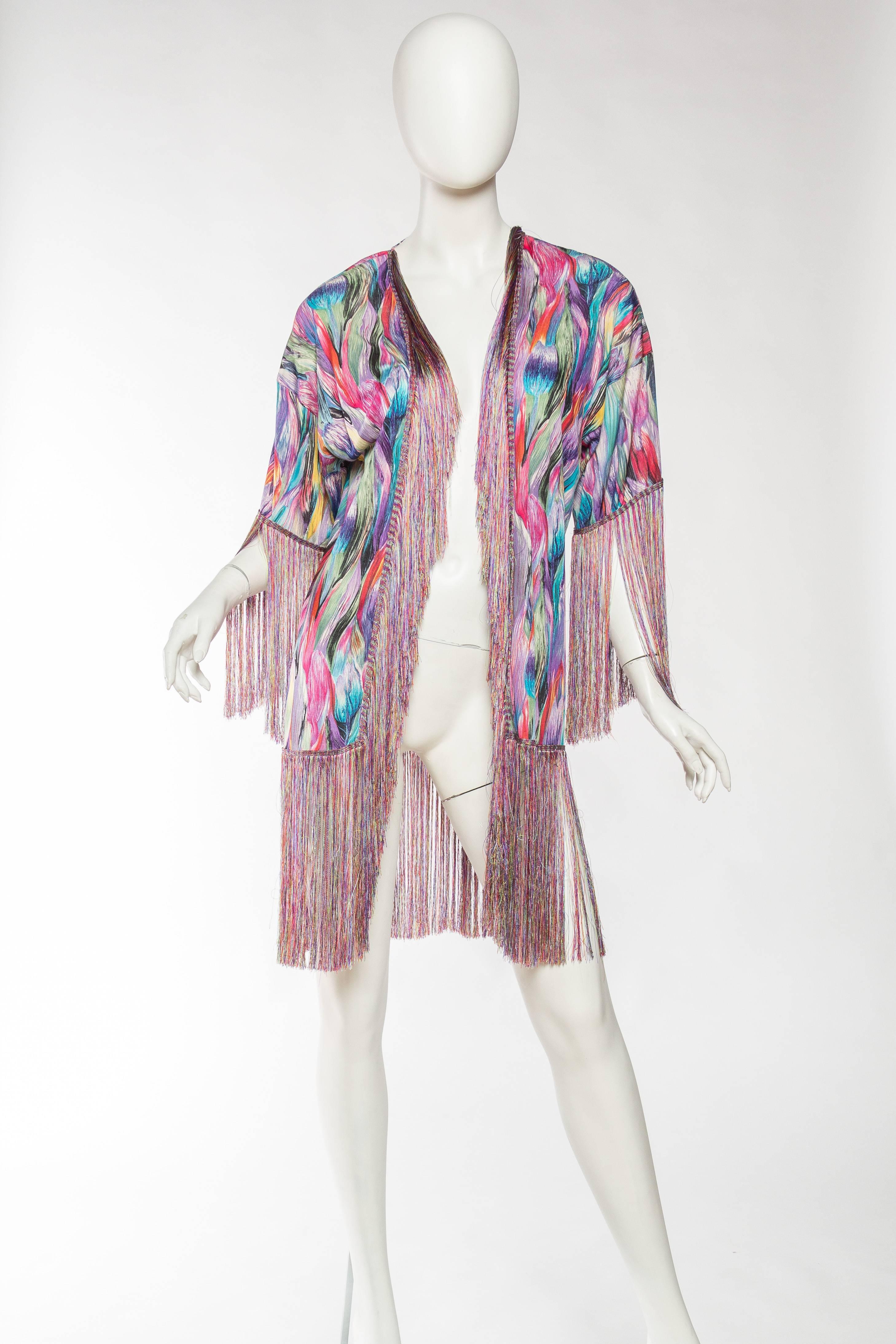 Gray 1970s Missoni Fringed Silk Jersey Kimono