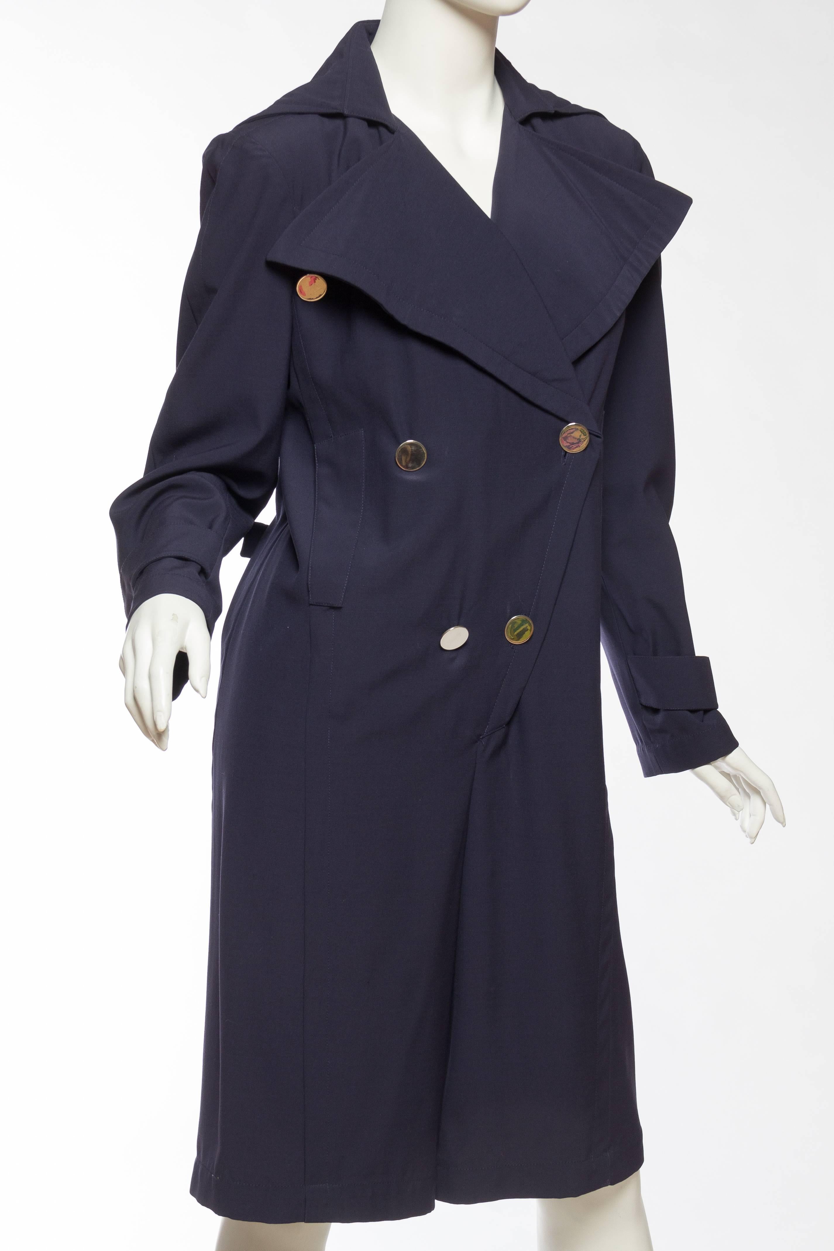 1980S THIERRY MUGLER Navy Wool Trenchcoat  Romper In Excellent Condition In New York, NY