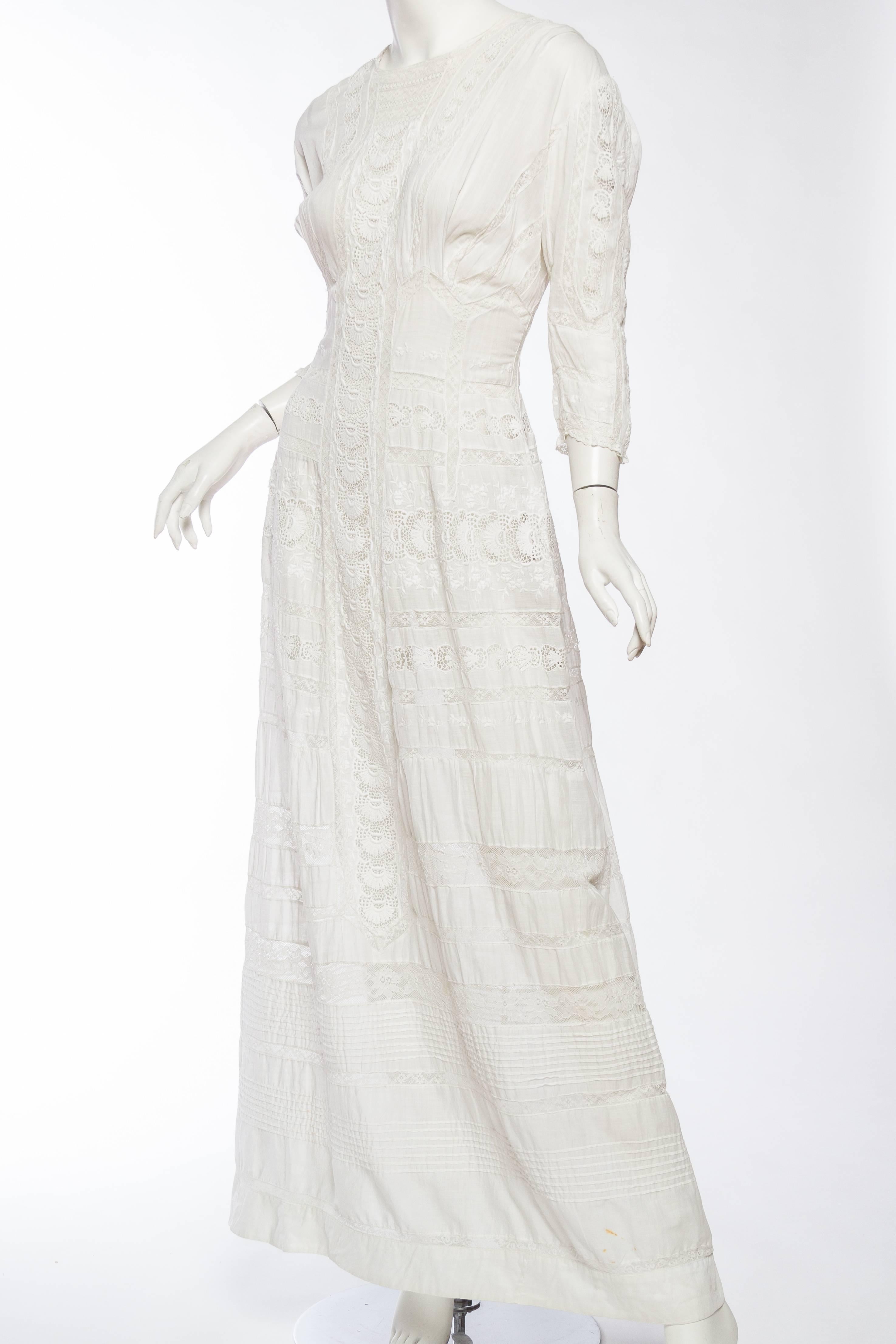 Antique Cotton and Lace Edwardian Tea Dress In Excellent Condition In New York, NY