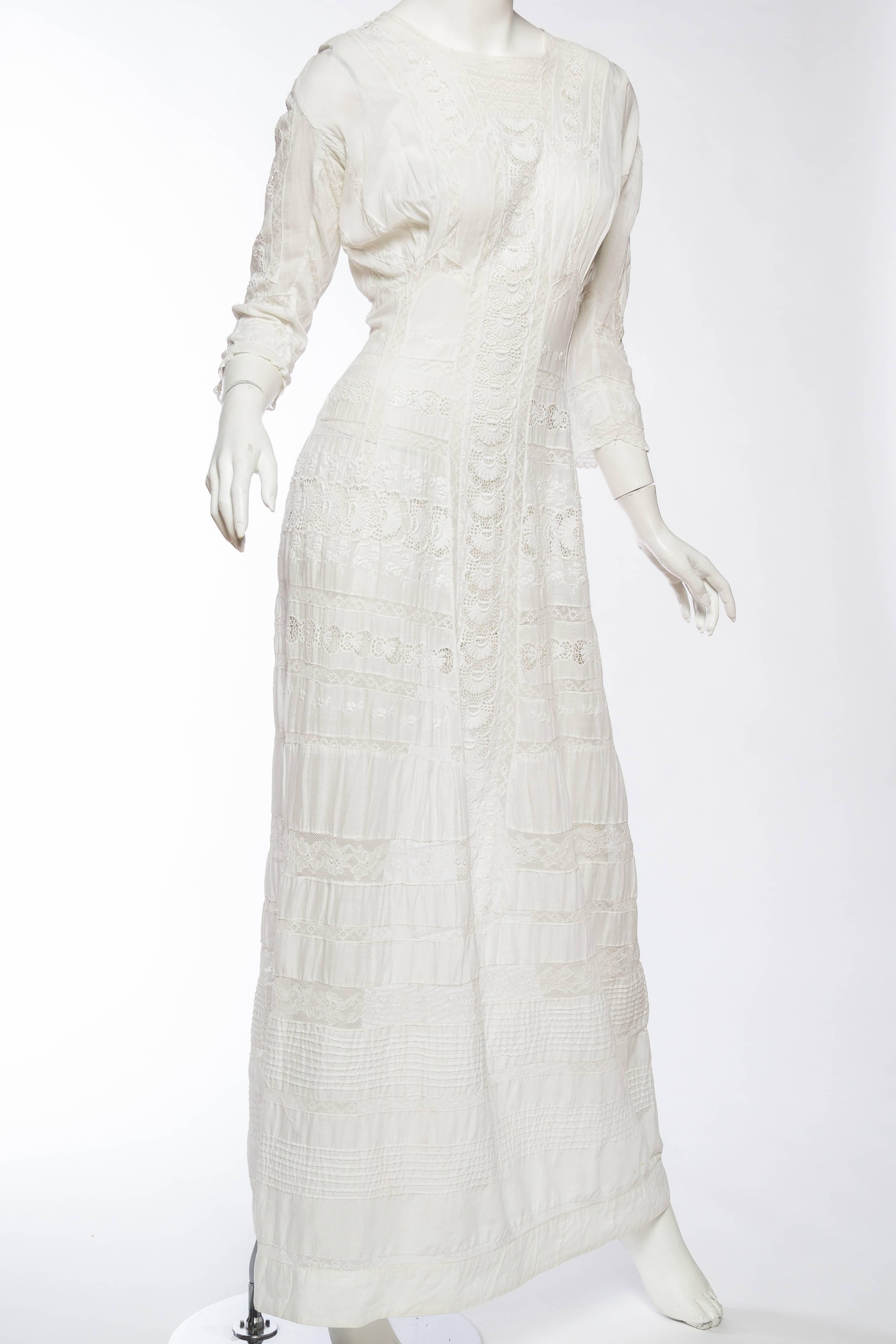 Gray Antique Cotton and Lace Edwardian Tea Dress