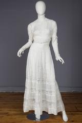 Circa 1900 Victorian Lace and Cotton Tea Dress