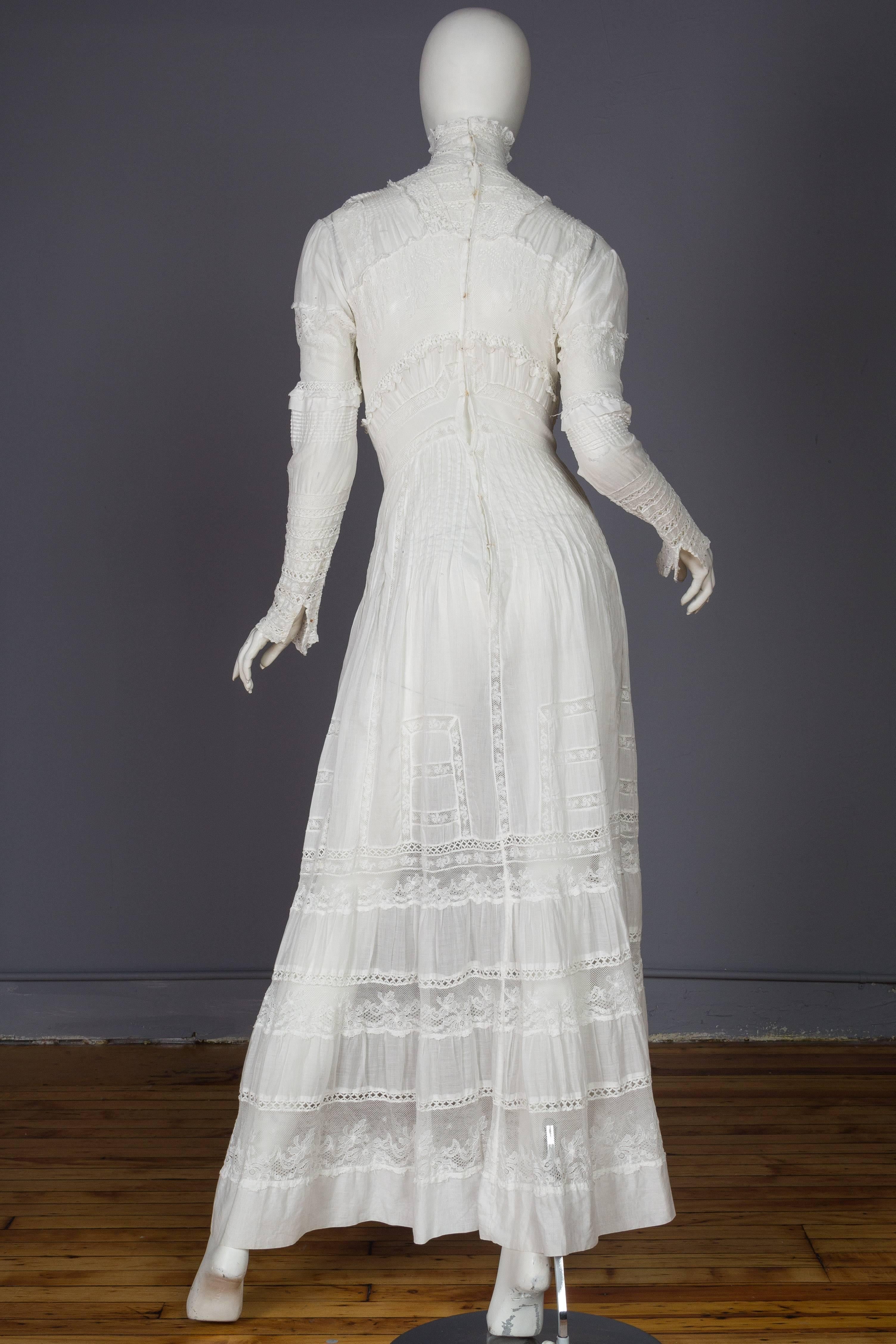 Gray Circa 1900 Victorian Lace and Cotton Tea Dress