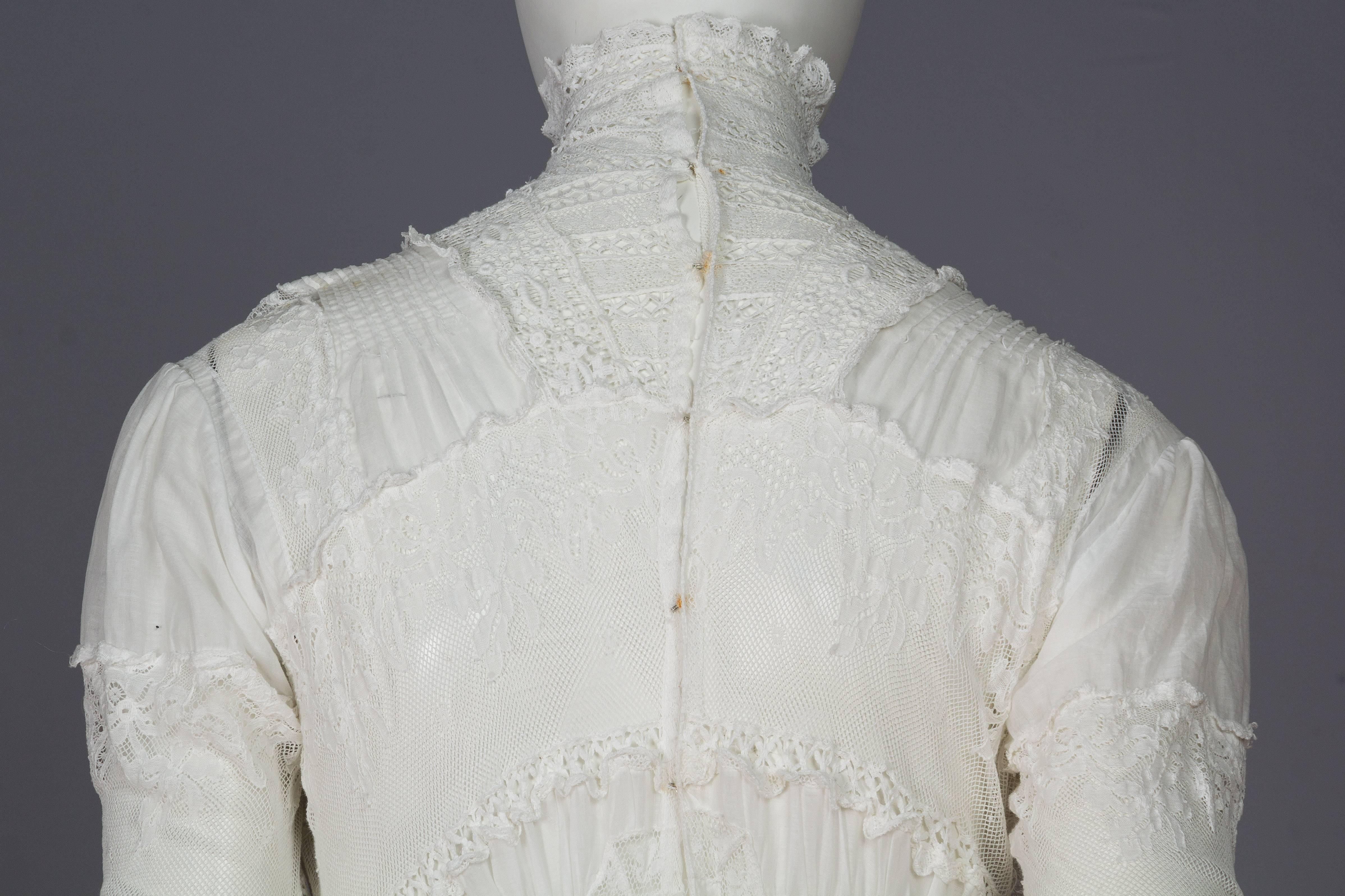 Circa 1900 Victorian Lace and Cotton Tea Dress 1