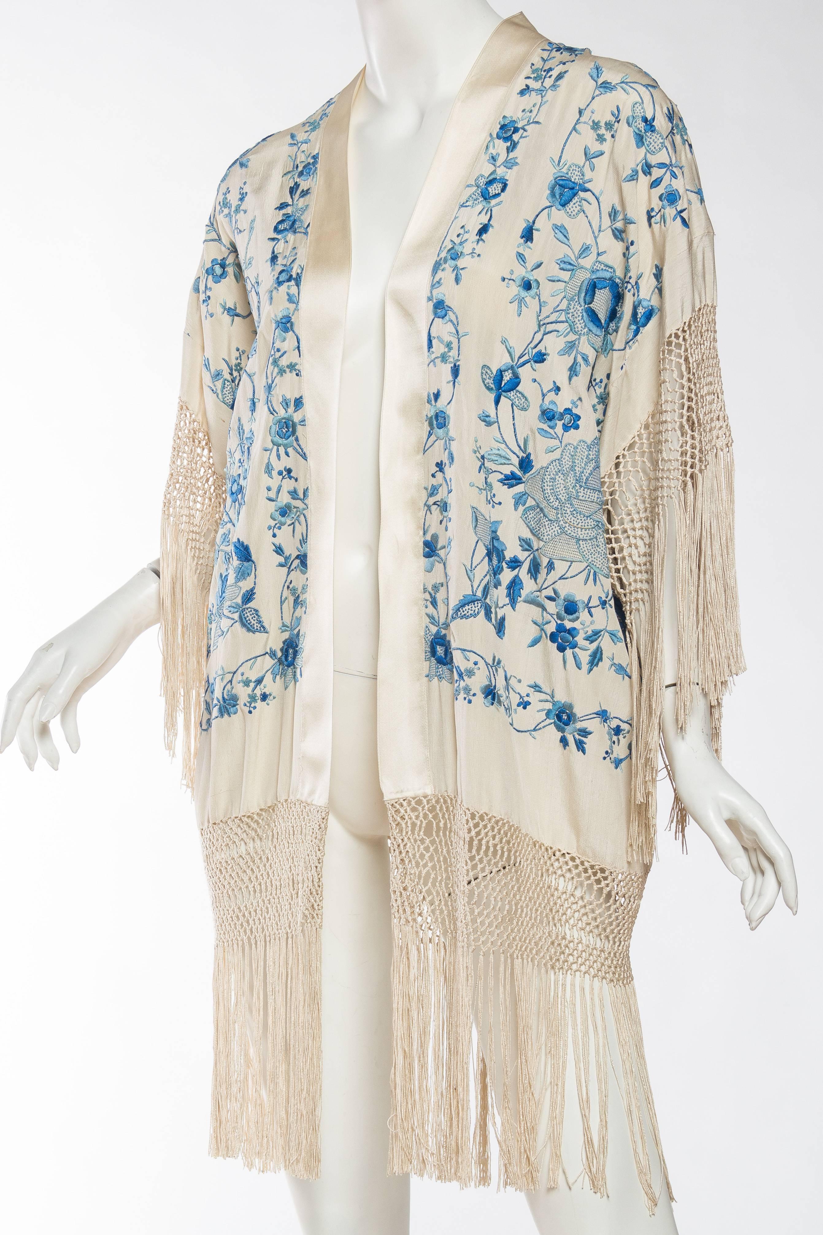 Fringed Kimono Jacket Made from a Hand Embroidered Chinese Shawl In Excellent Condition In New York, NY