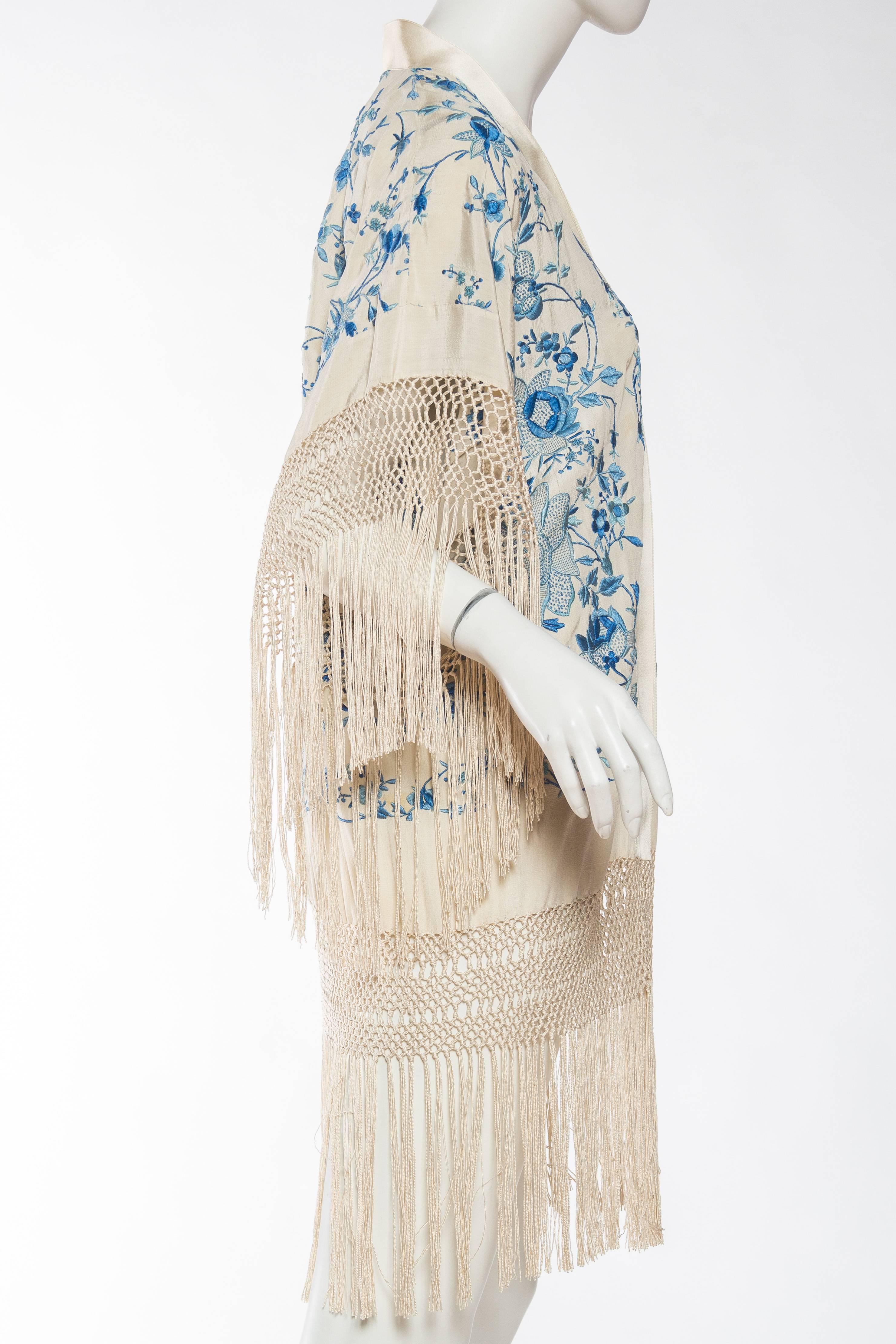 Women's Fringed Kimono Jacket Made from a Hand Embroidered Chinese Shawl