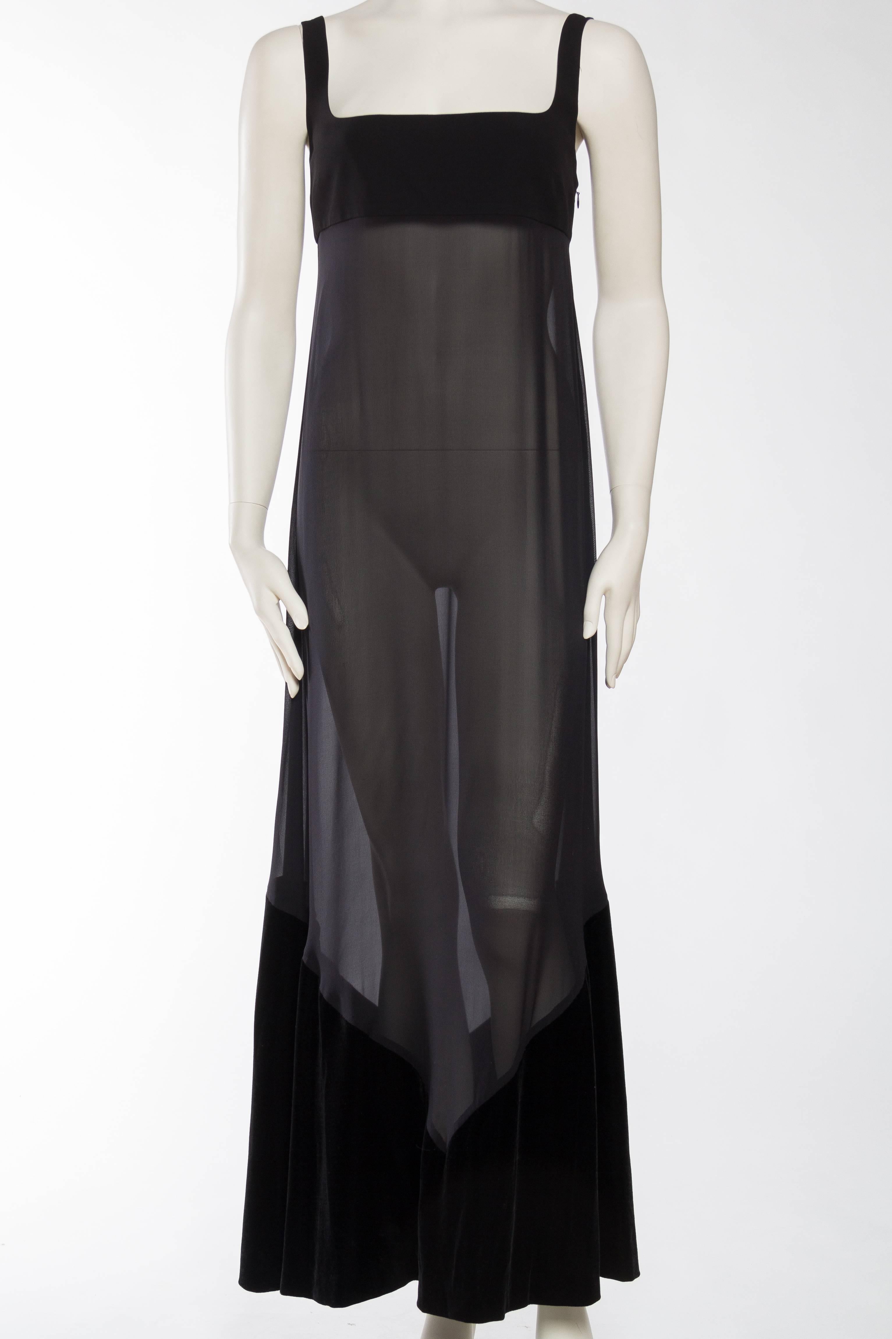 Black 1990s Gianfranco Ferre Sheer and Velvet Gown