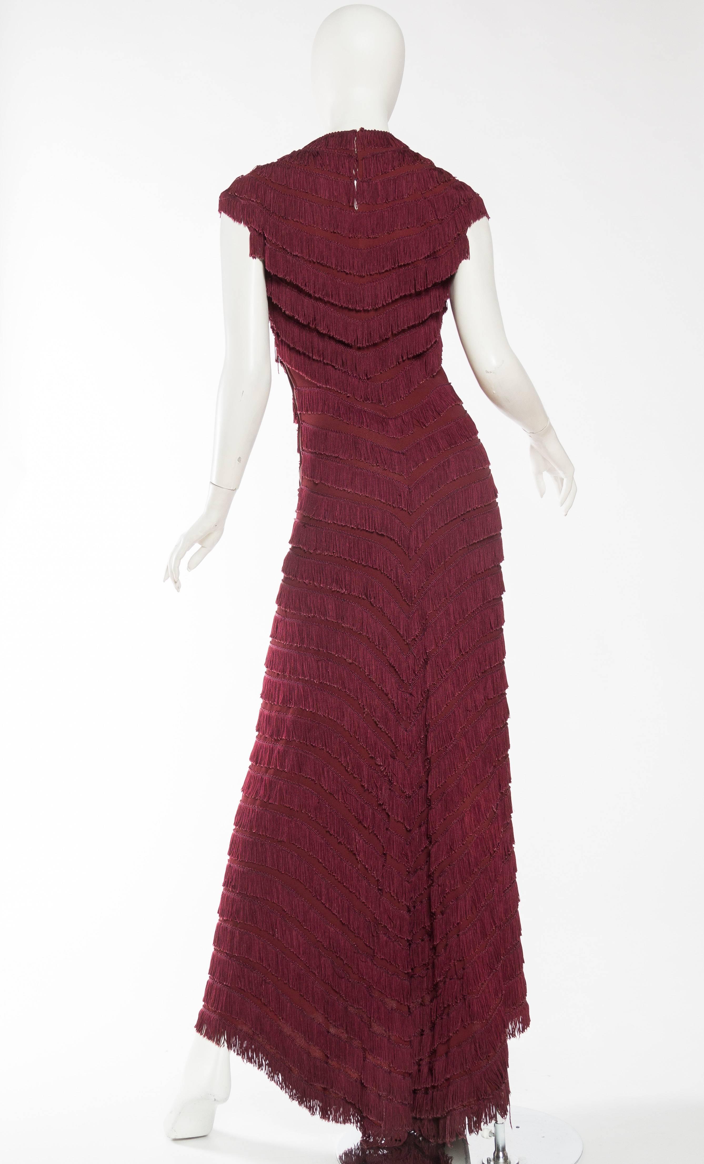 Women's Glorious Late 1930s Fully Fringed Gown with Train