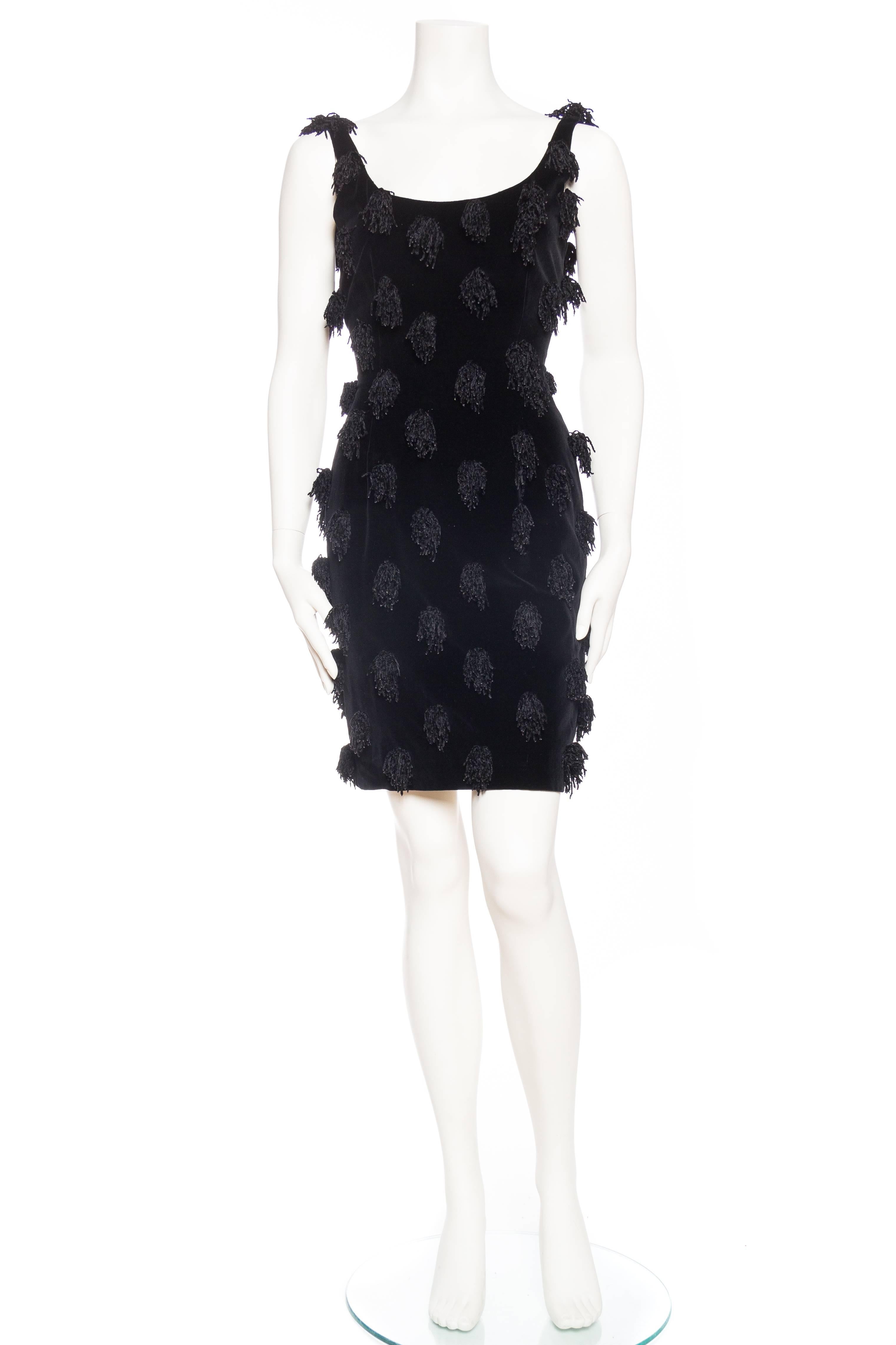 Black Stephen Sprouse Tasseled Velvet Dress