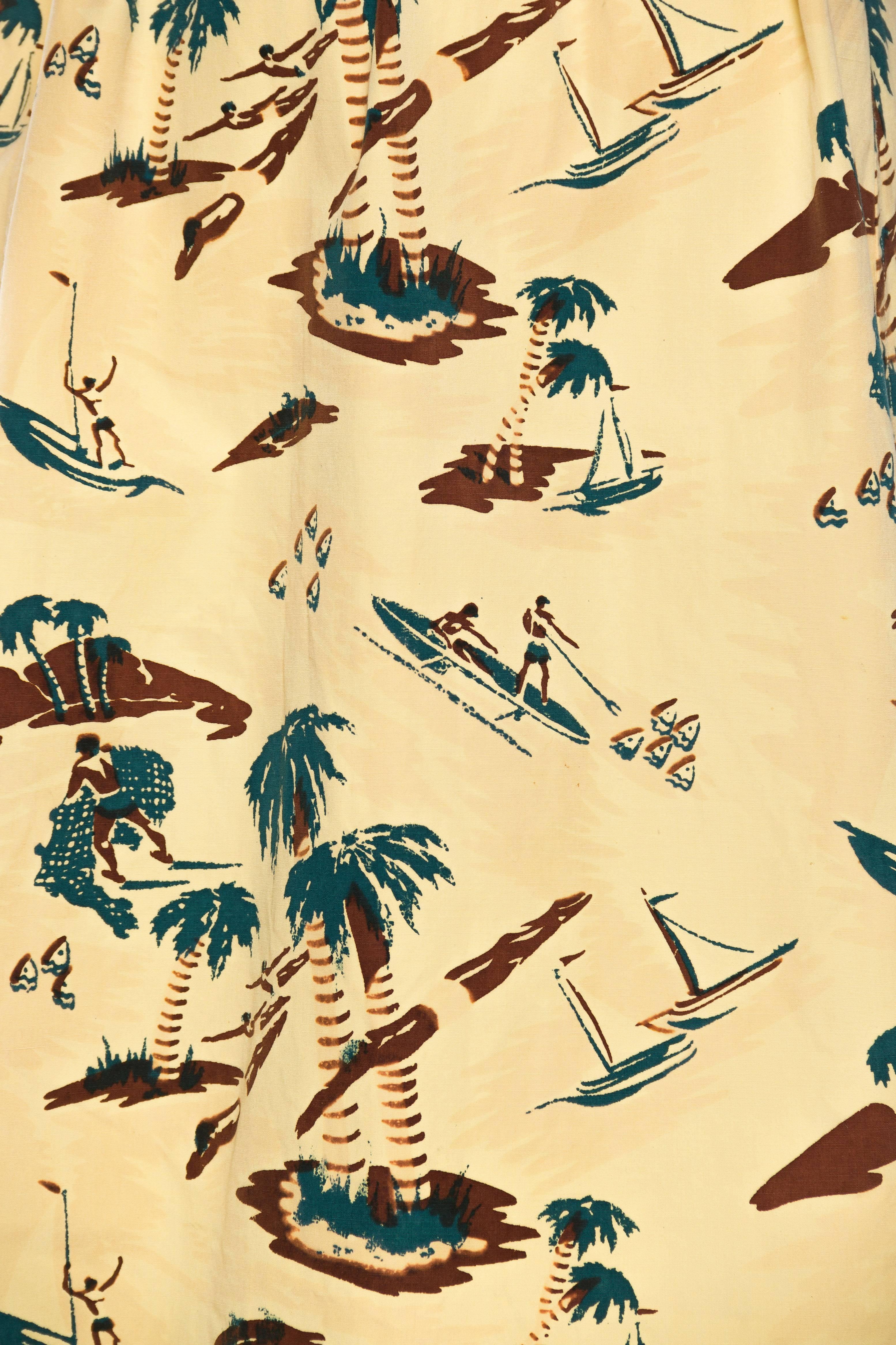 1940S Pale Yellow Cotton Rare Hawaiian Tropical Print Surfer Robe 3