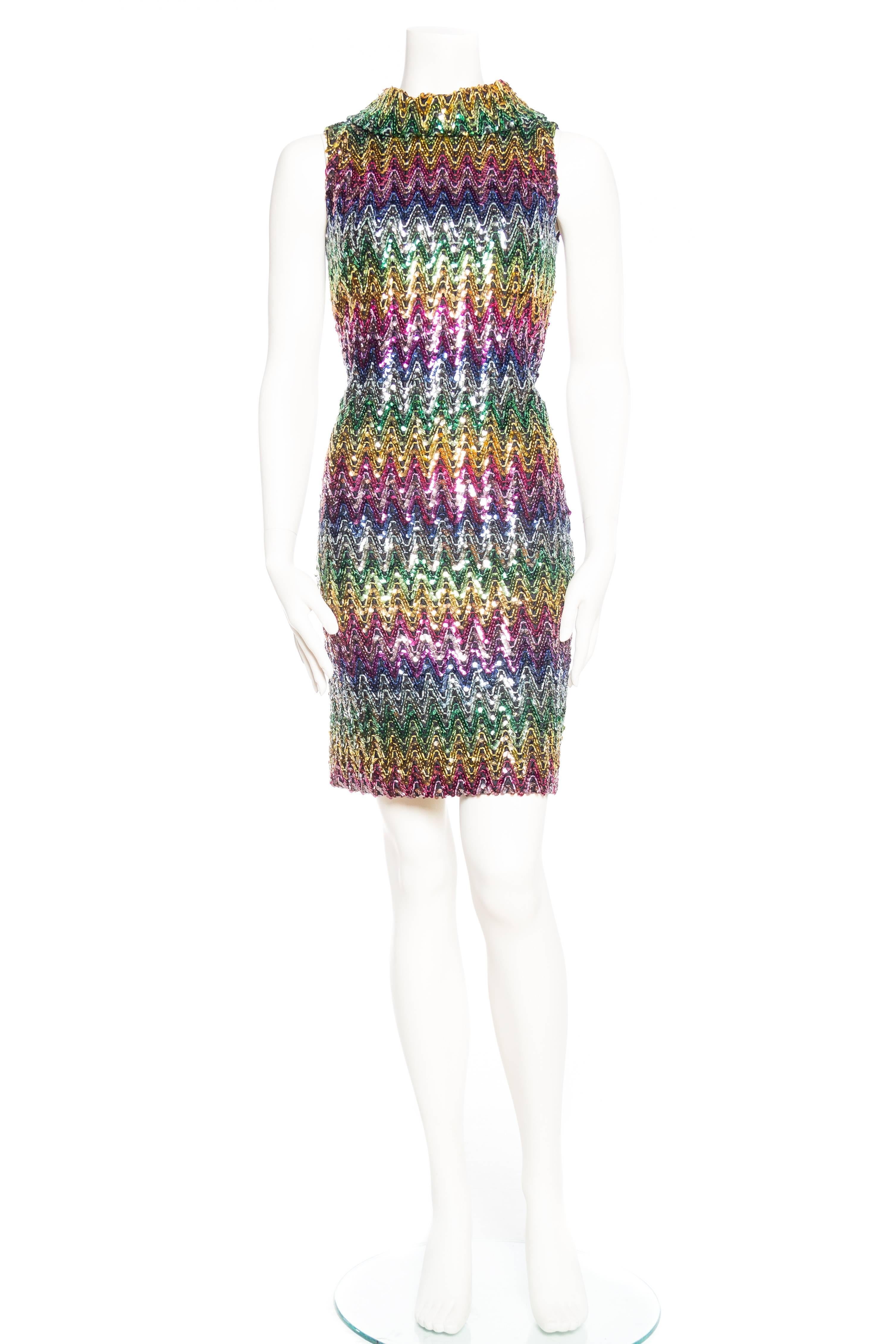 1960s Disco Rainbow Sequined Dress from Magnin In Excellent Condition In New York, NY