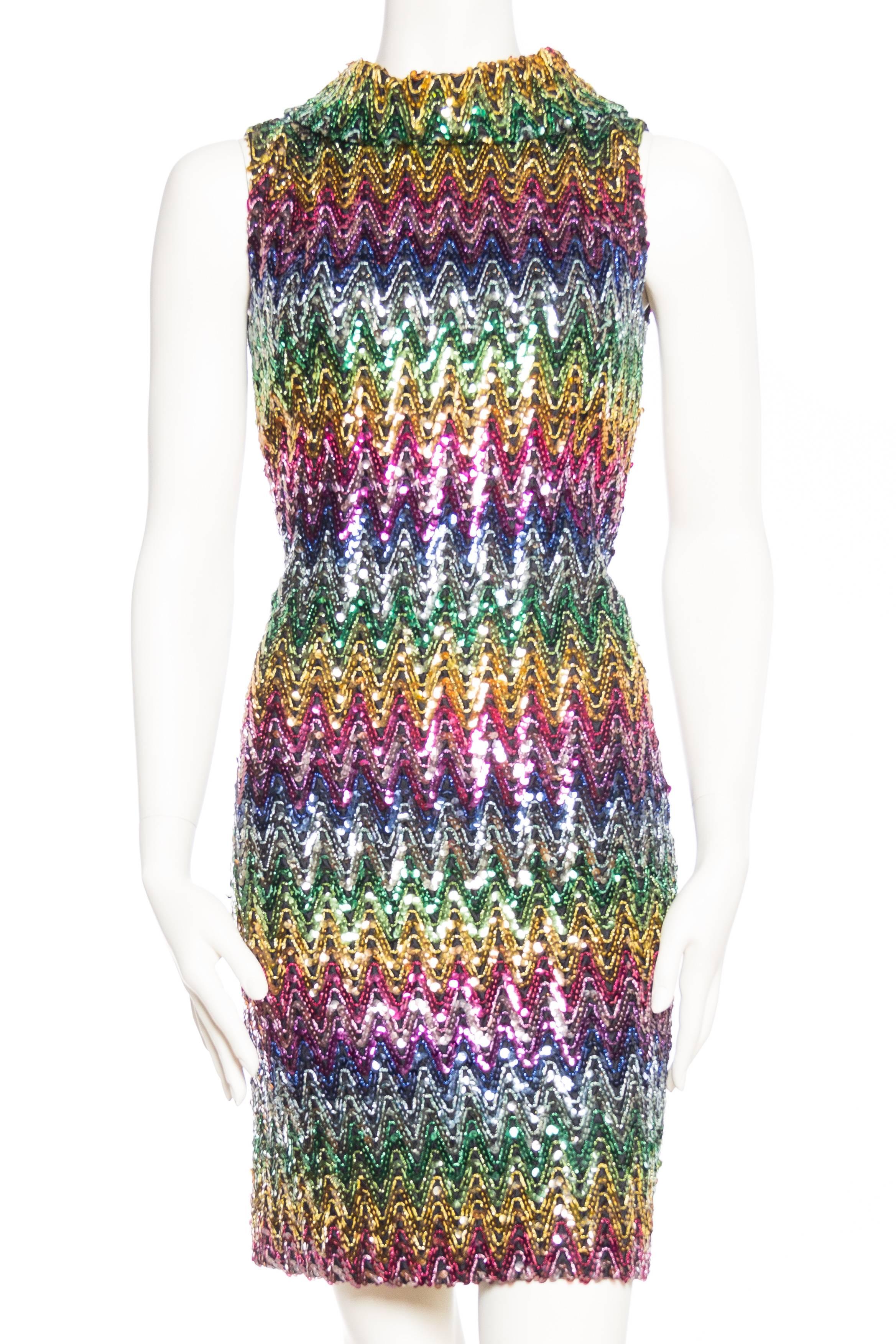 Gray 1960s Disco Rainbow Sequined Dress from Magnin